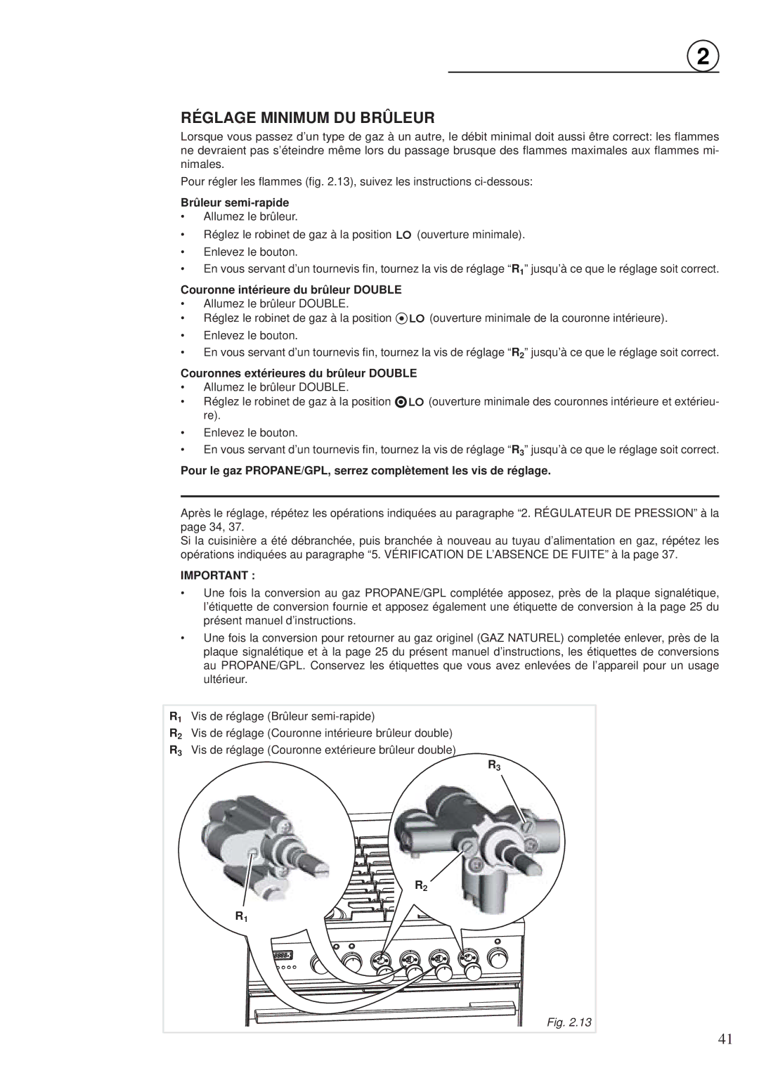 Fisher & Paykel OR30SDPWGX manual Réglage Minimum DU Brûleur, Brûleur semi-rapide 