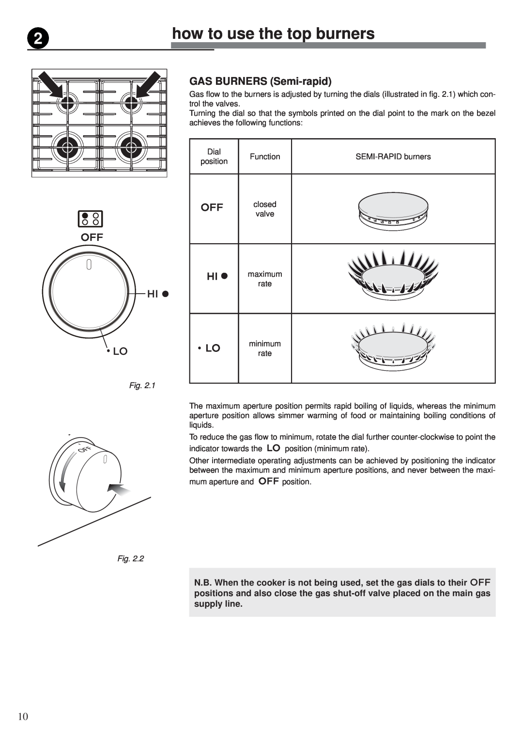 Fisher & Paykel OR30SDPWGX manual how to use the top burners, GAS BURNERS Semi-rapid 