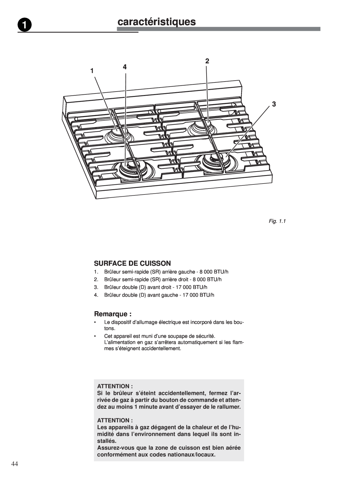 Fisher & Paykel OR30SDPWGX manual 1caractéristiques, Surface De Cuisson, Remarque 