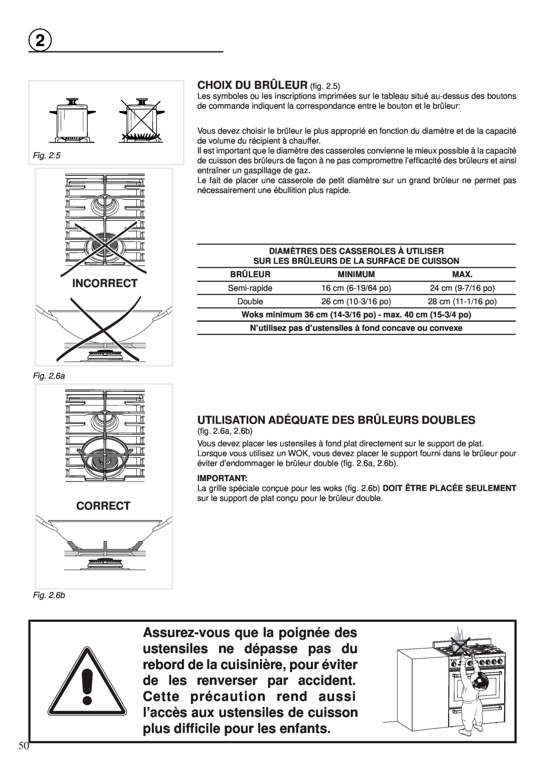 Fisher & Paykel OR30SDPWGX manual Incorrect, Correct, 6a, 6b, Diamètres Des Casseroles À Utiliser, Brûleur, Minimum 