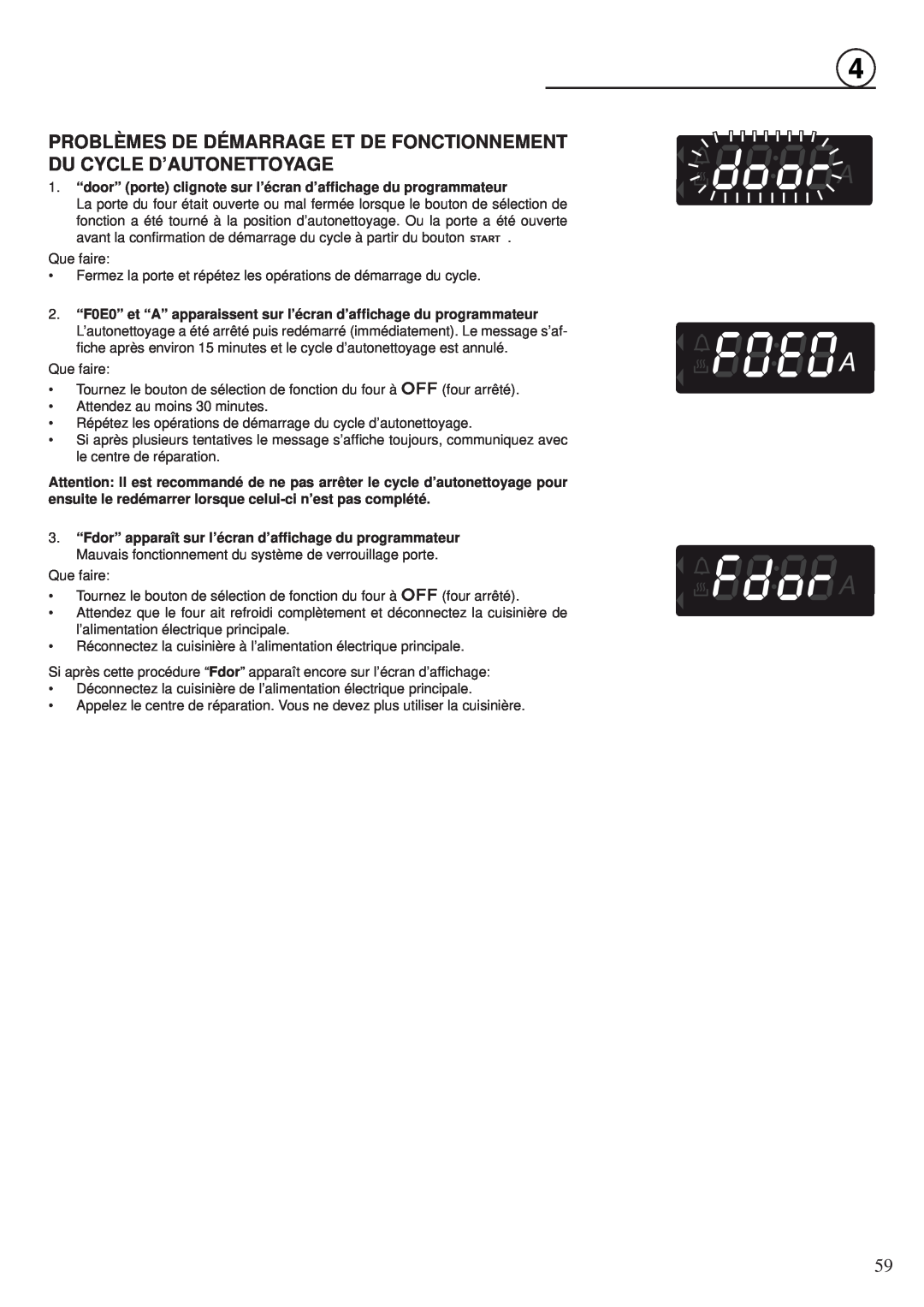 Fisher & Paykel OR30SDPWGX manual Problèmes De Démarrage Et De Fonctionnement Du Cycle D’Autonettoyage, I I I I I I I I 