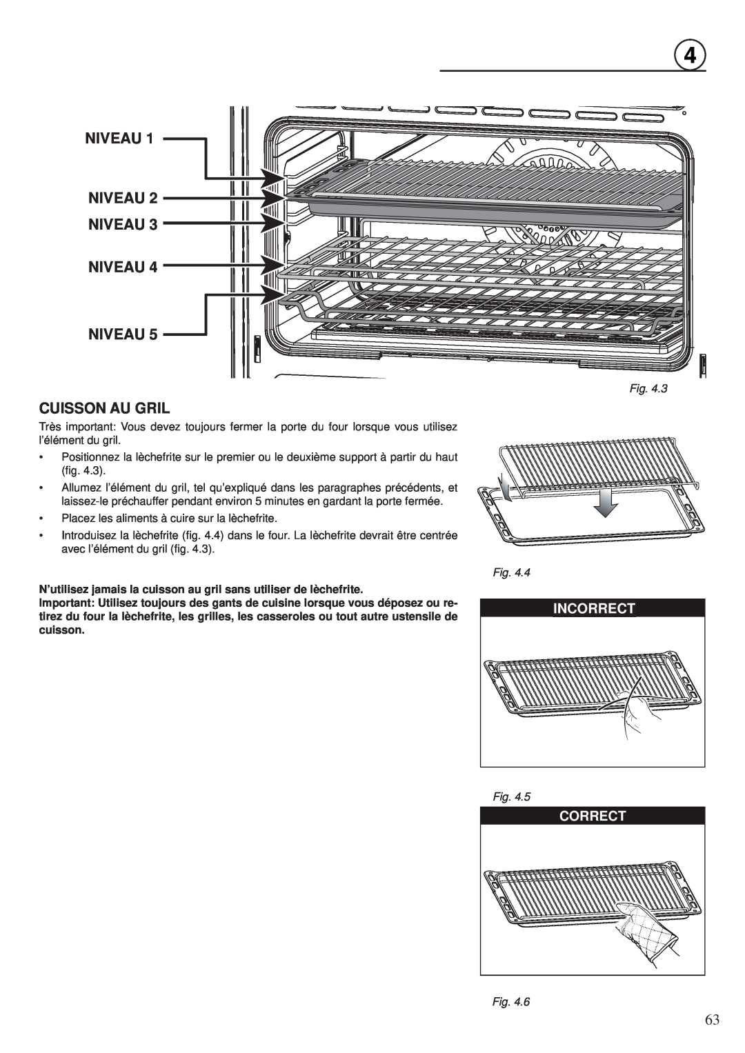 Fisher & Paykel OR30SDPWGX manual NIVEAU NIVEAU 2 NIVEAU, Niveau, Cuisson Au Gril, Correct, cuisson 