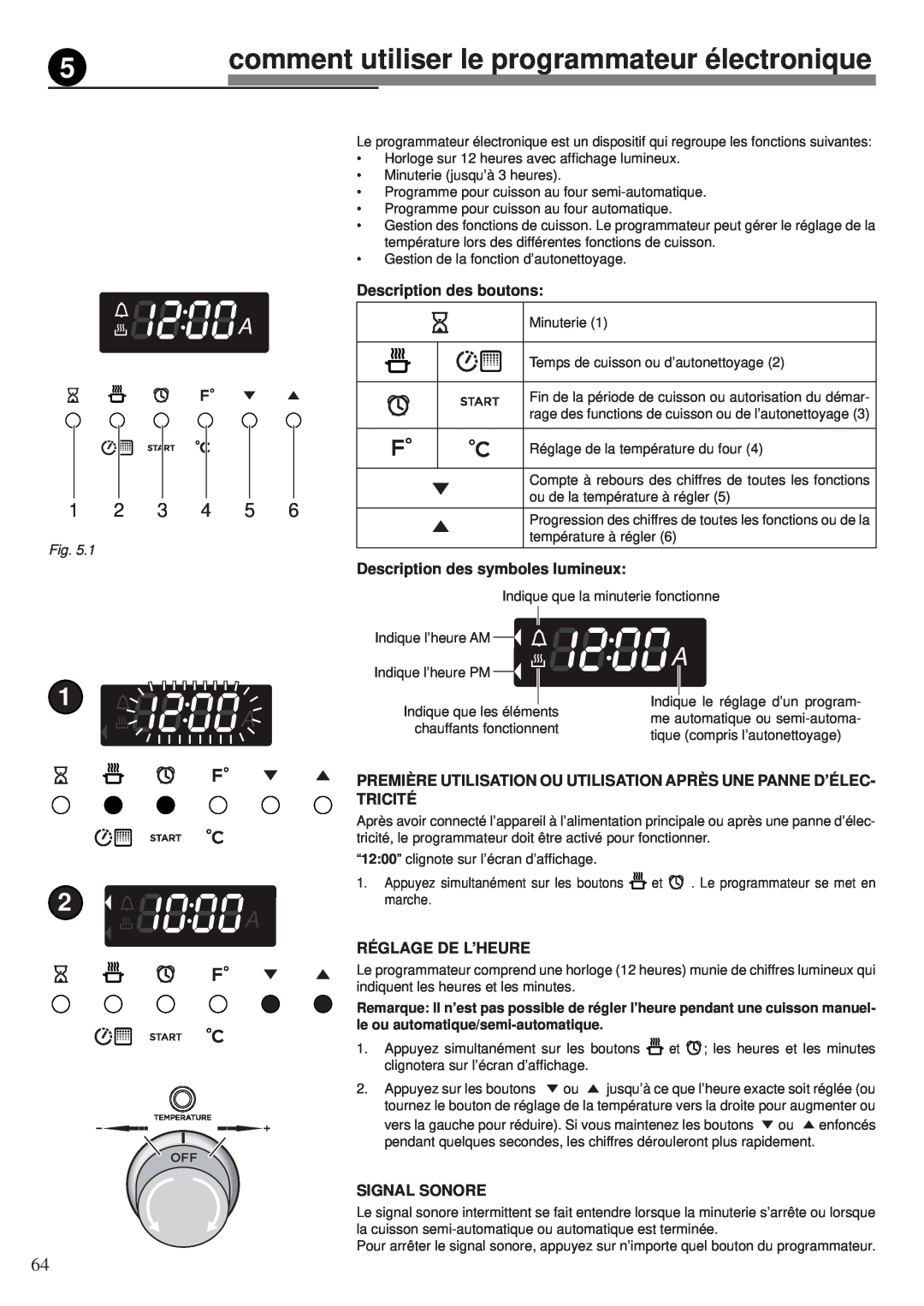Fisher & Paykel OR30SDPWGX comment utiliser le programmateur électronique, Description des boutons, Réglage De L’Heure 
