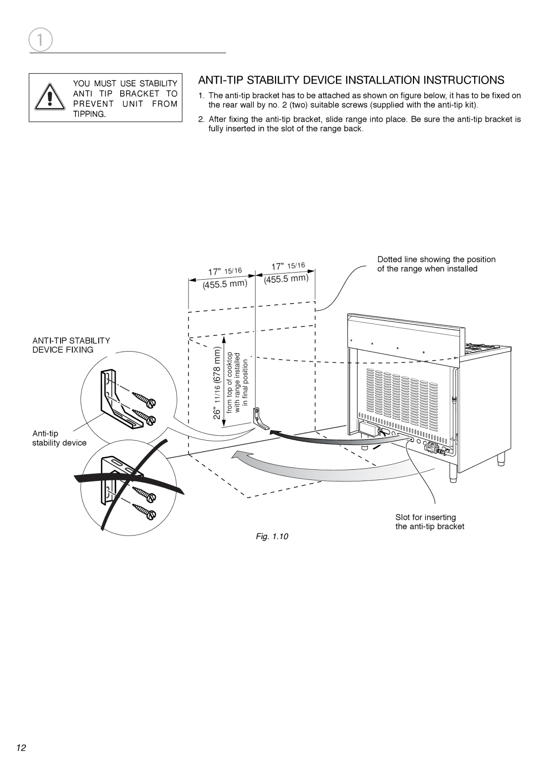 Fisher & Paykel OR36SDBGX installation instructions ANTI-TIP Stability Device Installation Instructions, 455 