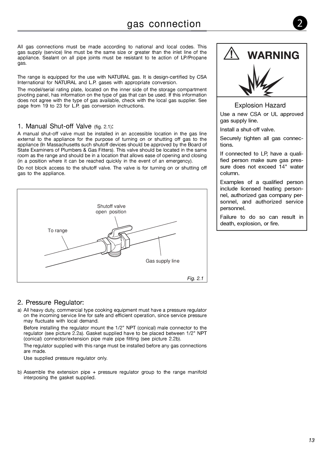 Fisher & Paykel OR36SDBGX installation instructions Manual Shut-off Valve fig, Pressure Regulator 