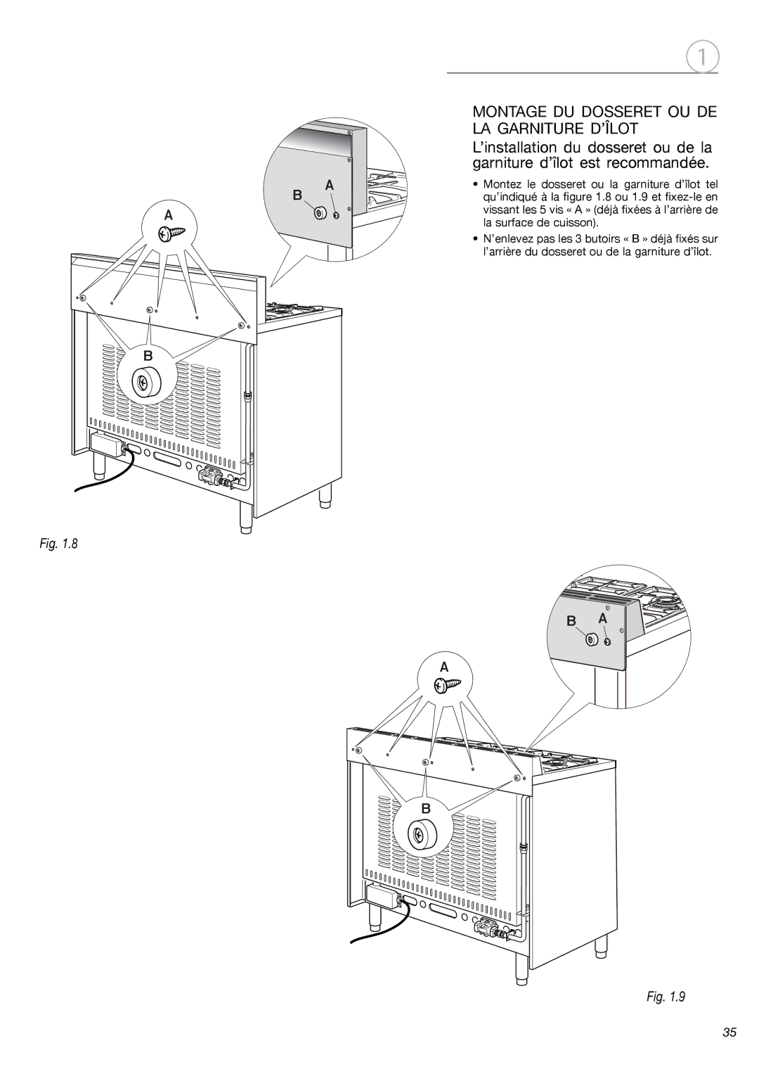 Fisher & Paykel OR36SDBGX Montage DU Dosseret OU DE, LA Garniture D’ÎLOT, ’installation du dosseret ou de la 