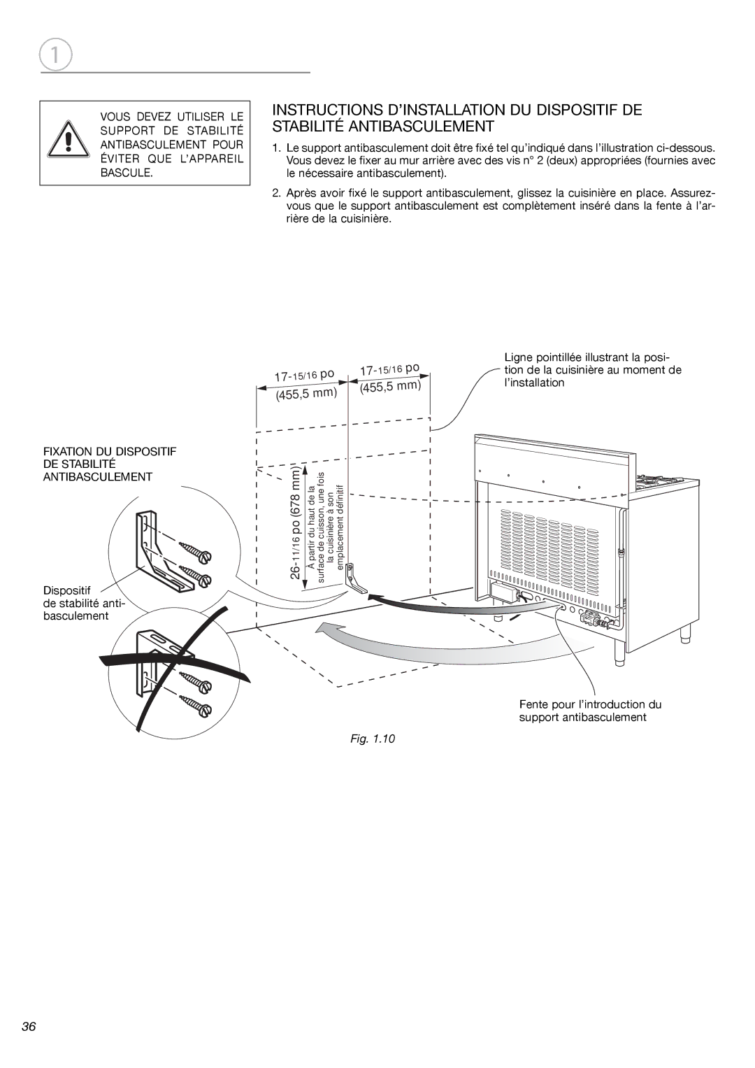 Fisher & Paykel OR36SDBGX installation instructions 455,5 26- 11/16 po 678 mm 