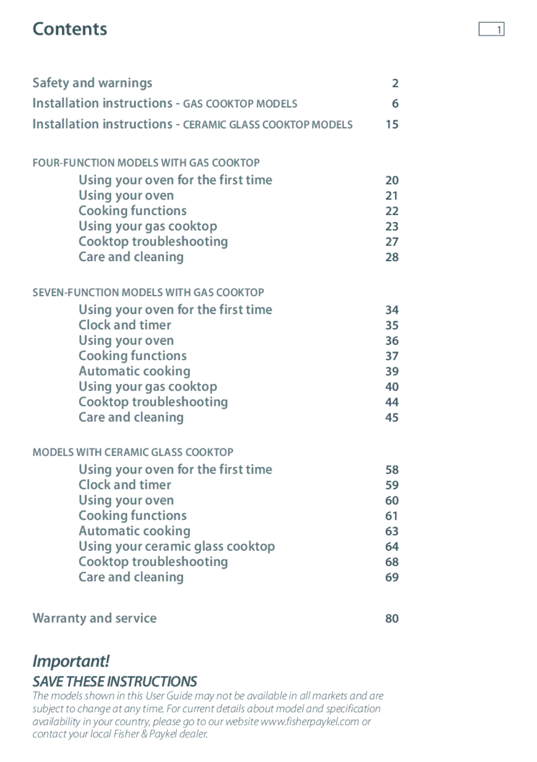 Fisher & Paykel OR60 installation instructions Contents 