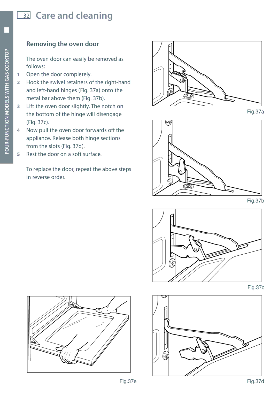 Fisher & Paykel OR60 installation instructions Removing the oven door 