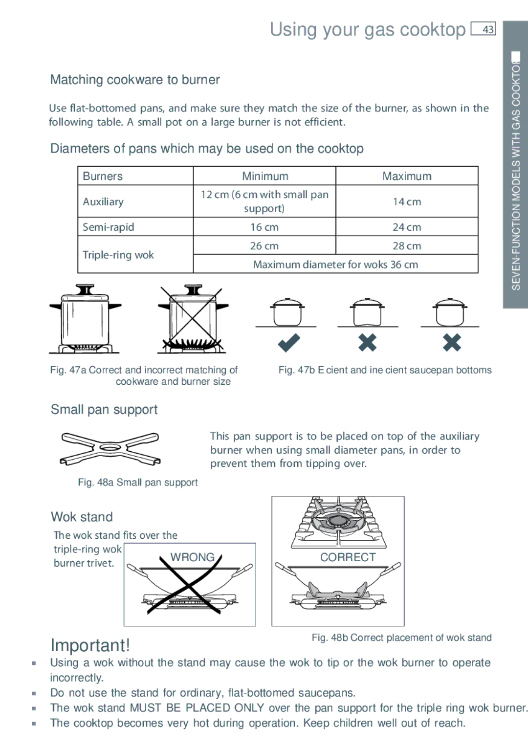 Fisher & Paykel OR60 installation instructions Burners Minimum Maximum, Correct and incorrect matching 