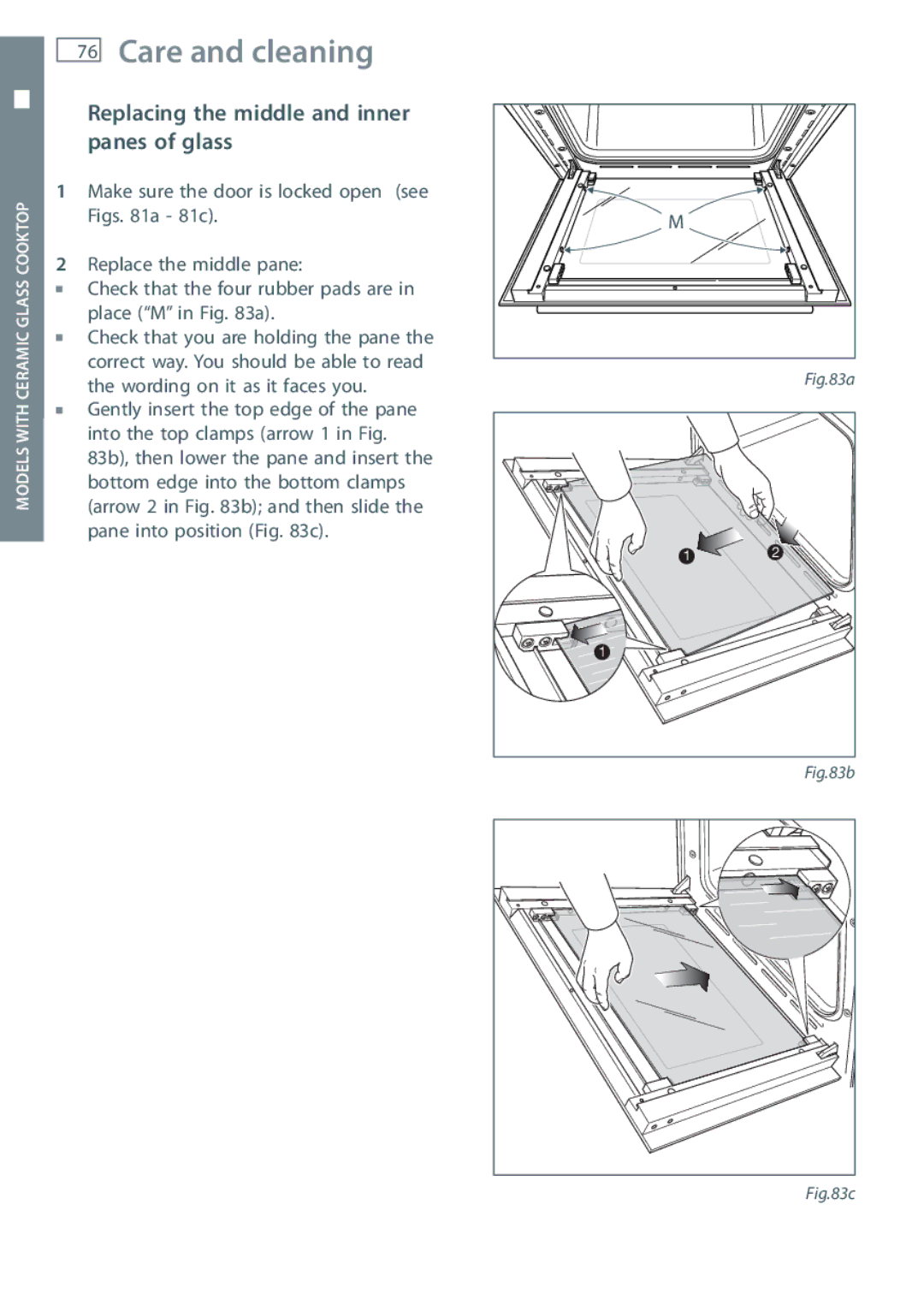 Fisher & Paykel OR60 installation instructions Replacing the middle and inner panes of glass 