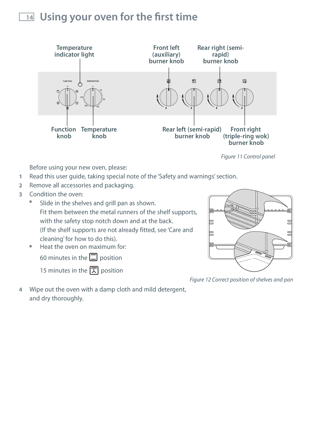 Fisher & Paykel OR60 installation instructions Using your oven for the first time, Control panel 