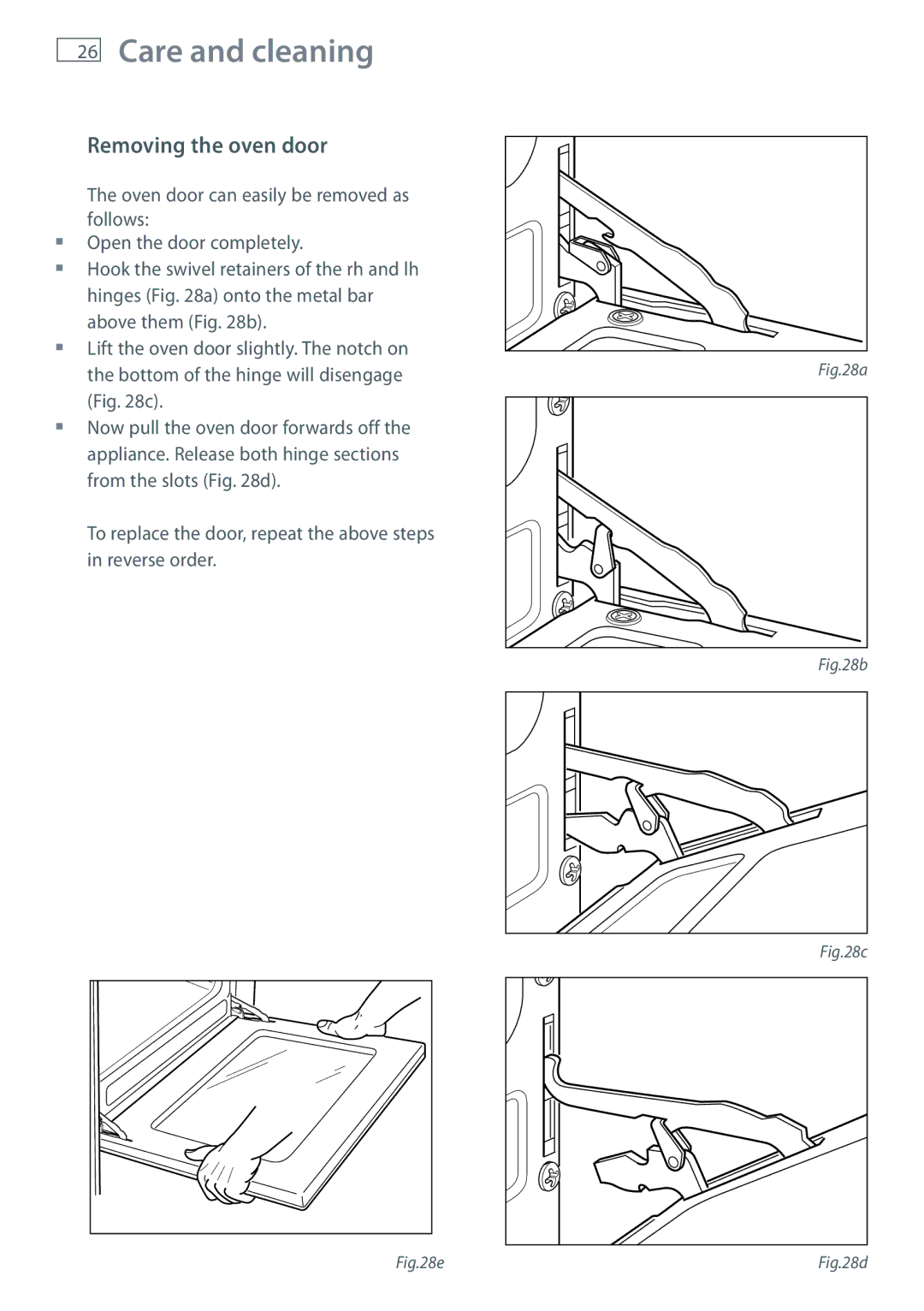 Fisher & Paykel OR60 installation instructions Removing the oven door 