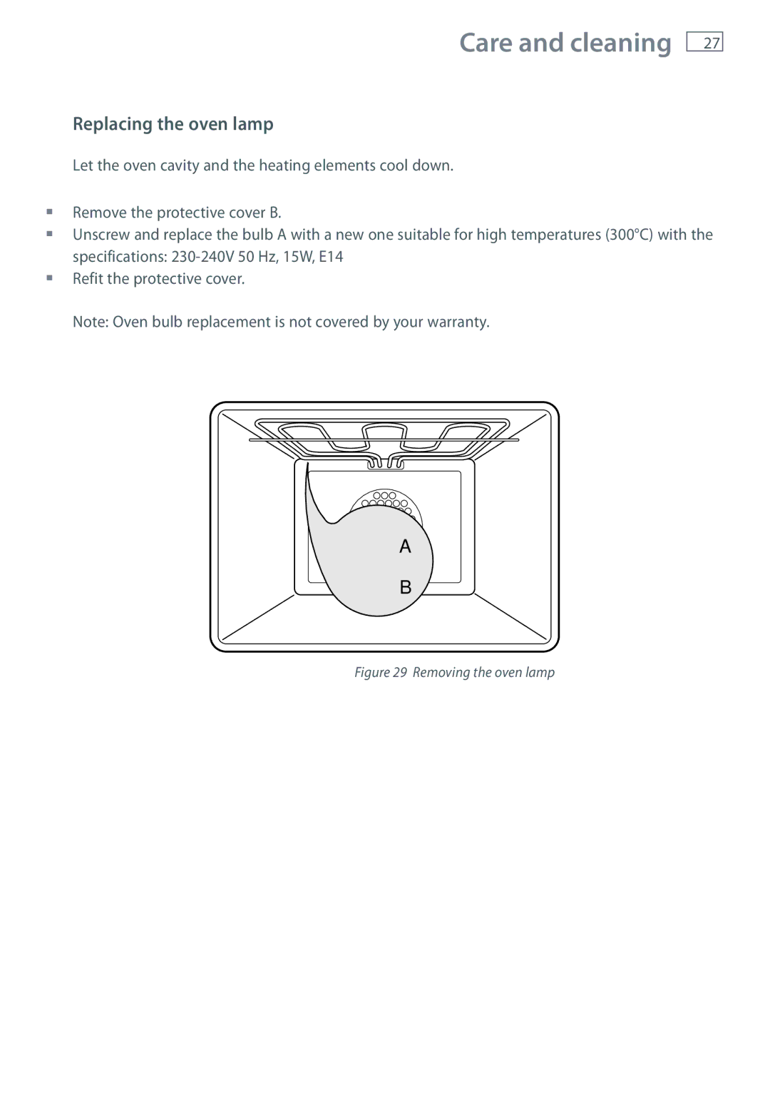 Fisher & Paykel OR60 installation instructions Replacing the oven lamp, Removing the oven lamp 