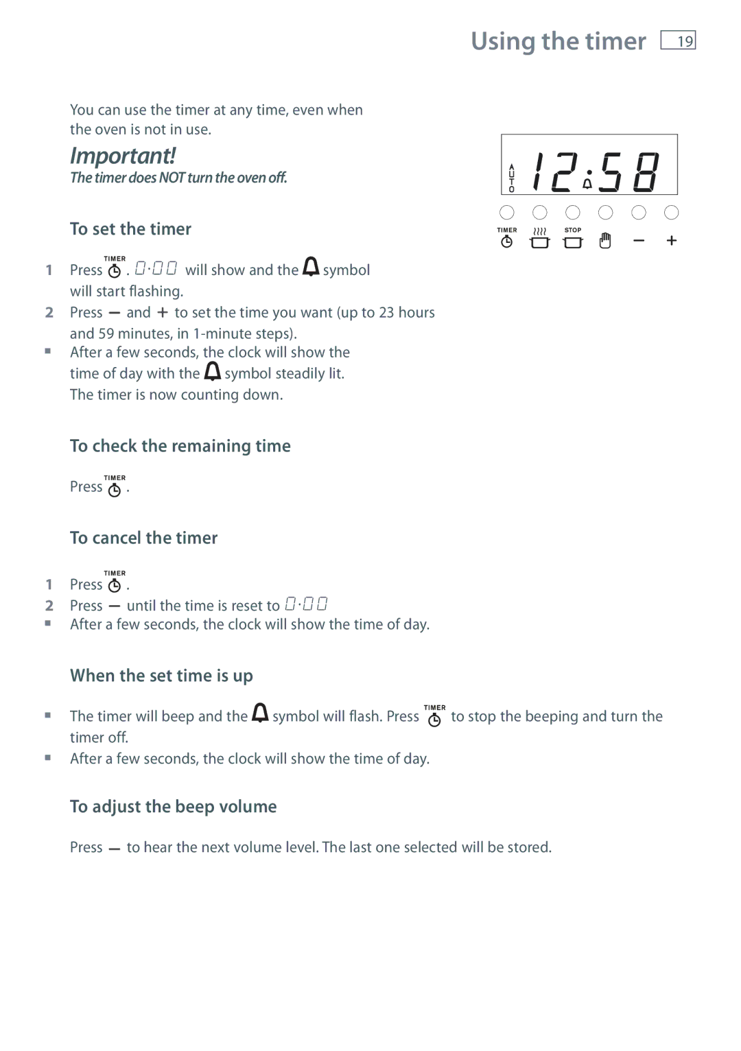 Fisher & Paykel OR61 installation instructions Using the timer 