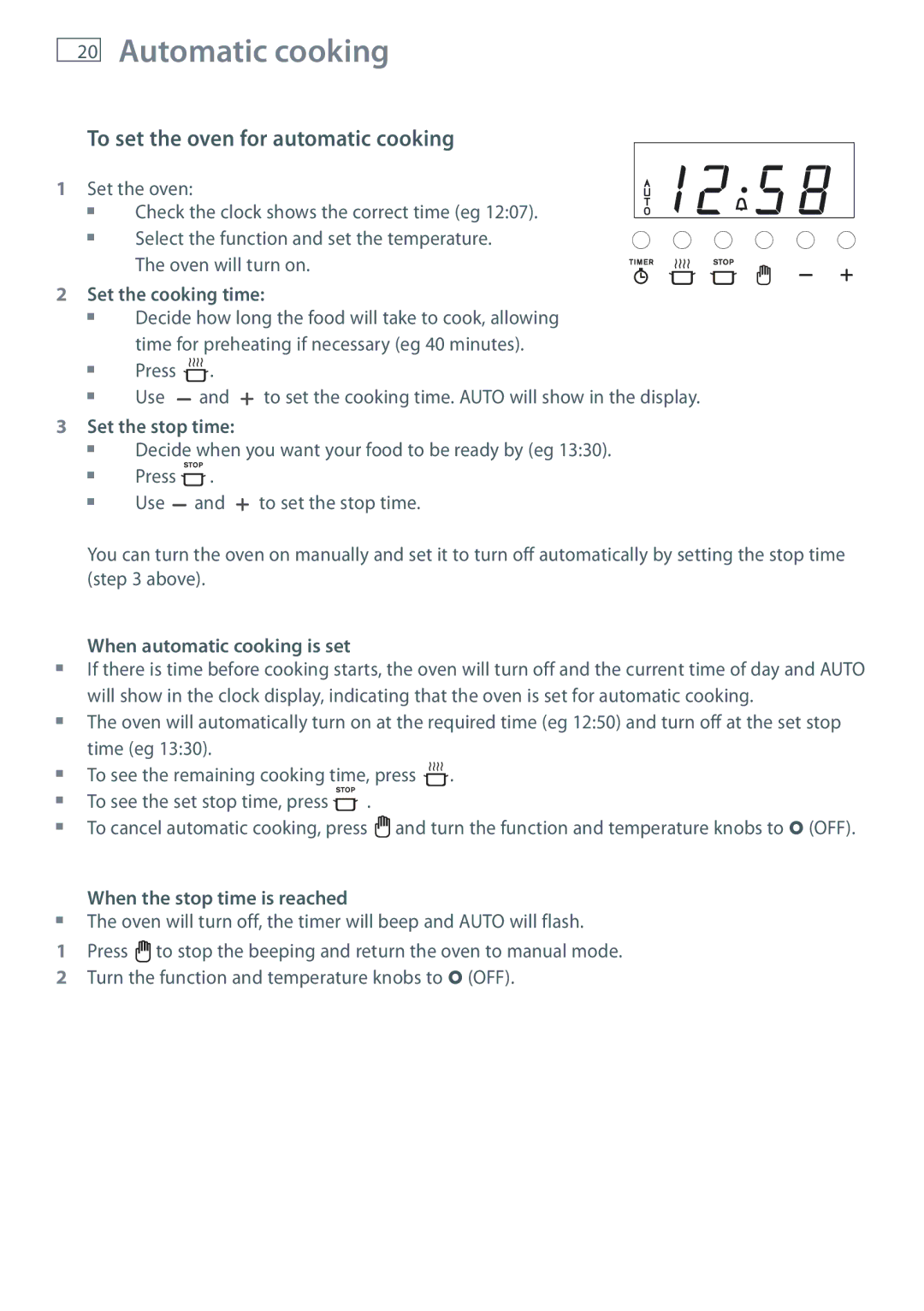 Fisher & Paykel OR61 installation instructions Automatic cooking, To set the oven for automatic cooking 