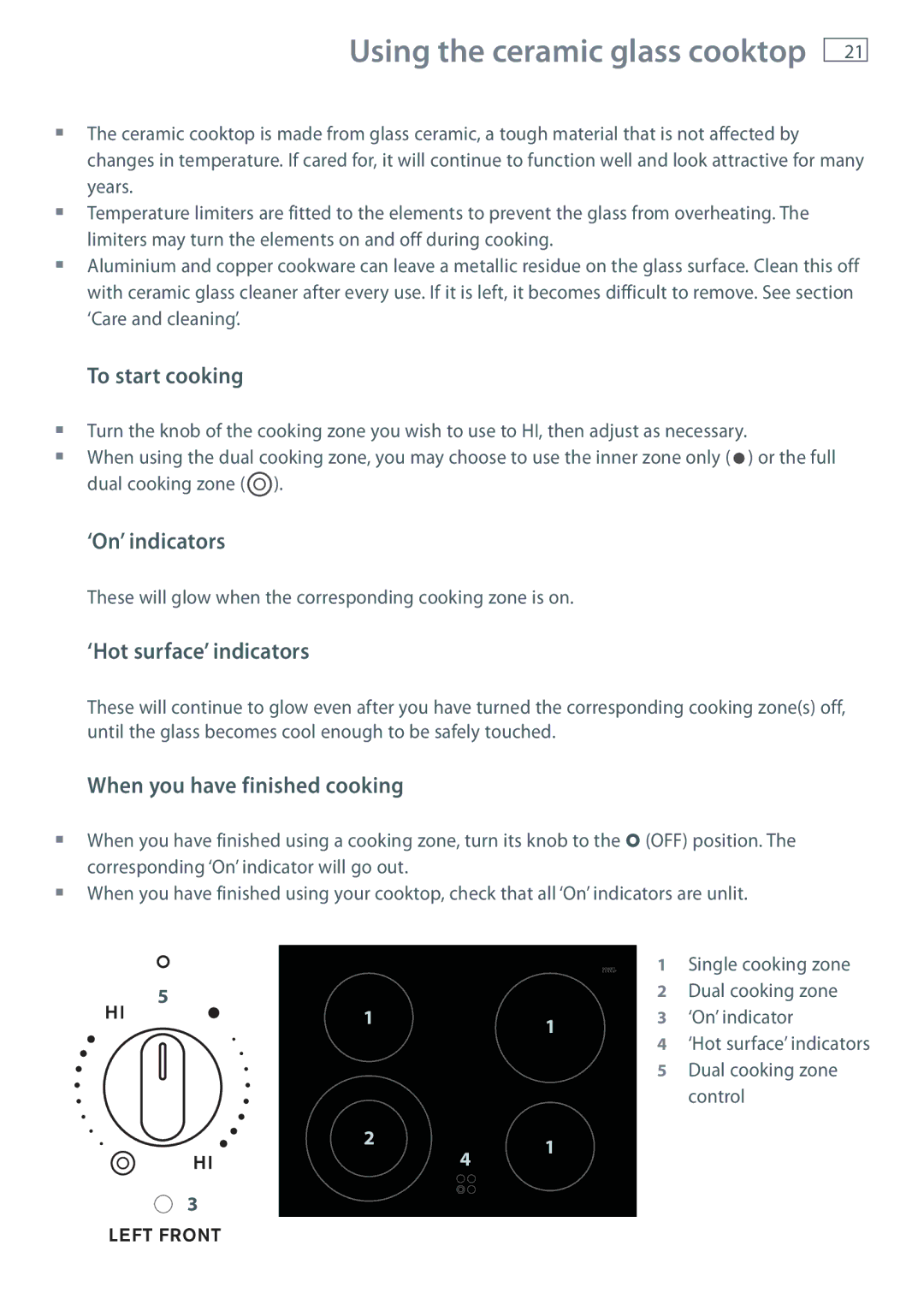 Fisher & Paykel OR61 installation instructions ‘On’ indicators, ‘Hot surface’ indicators 