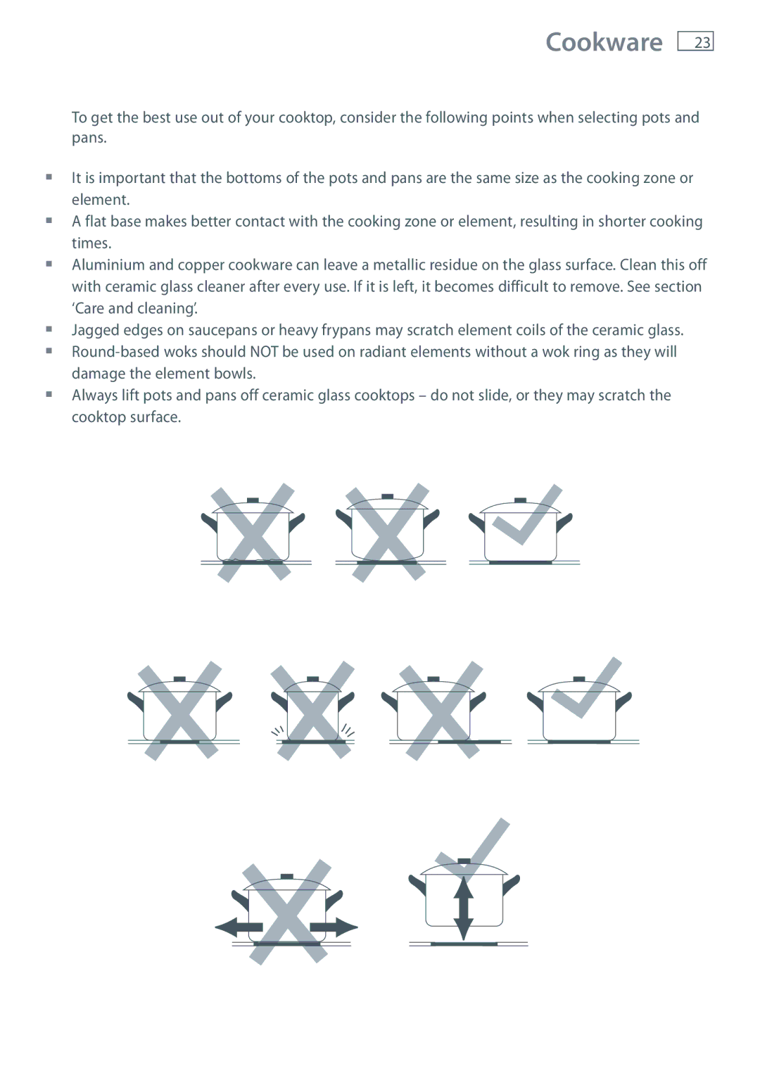 Fisher & Paykel OR61 installation instructions Cookware 