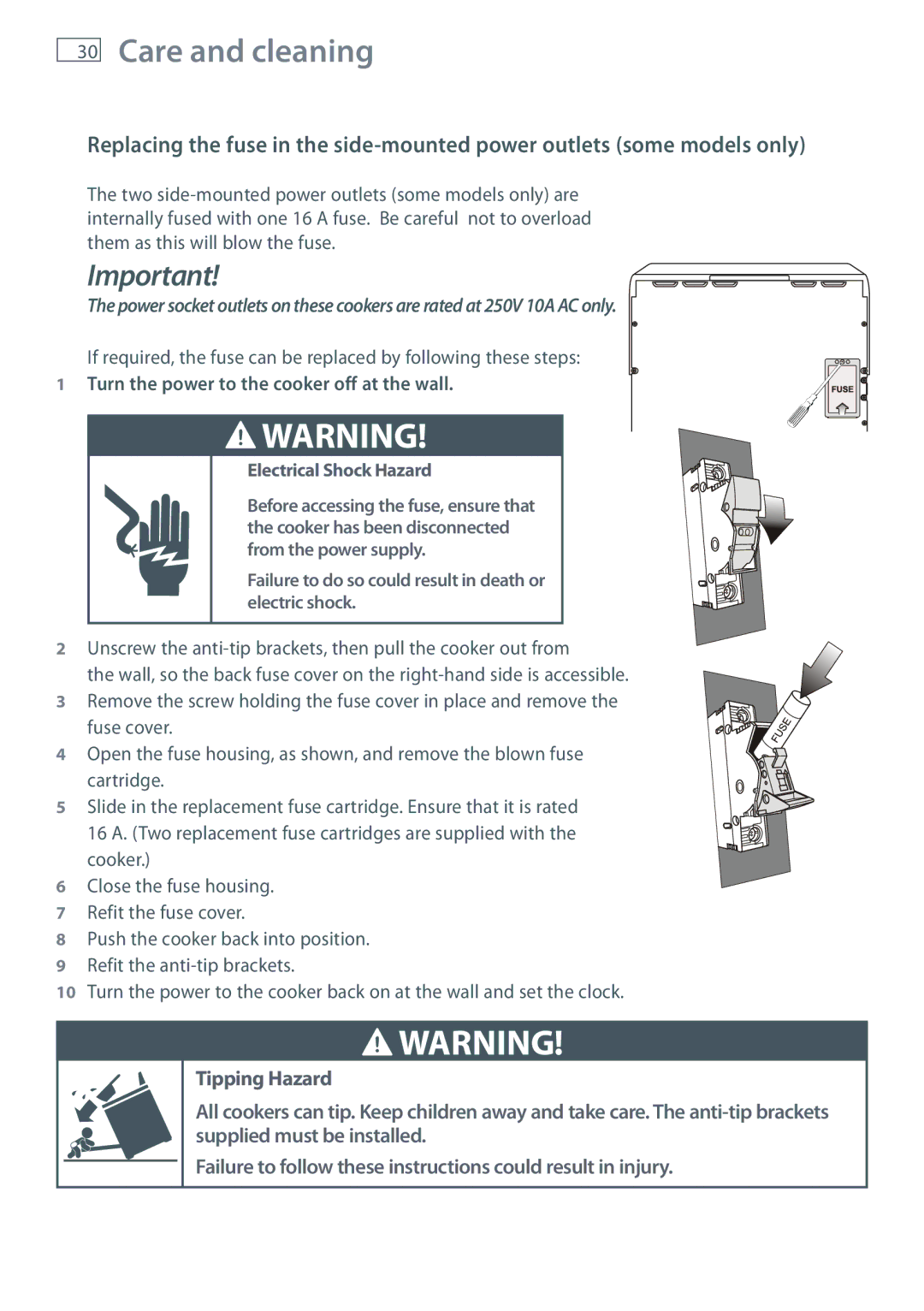 Fisher & Paykel OR61 installation instructions Turn the power to the cooker off at the wall 