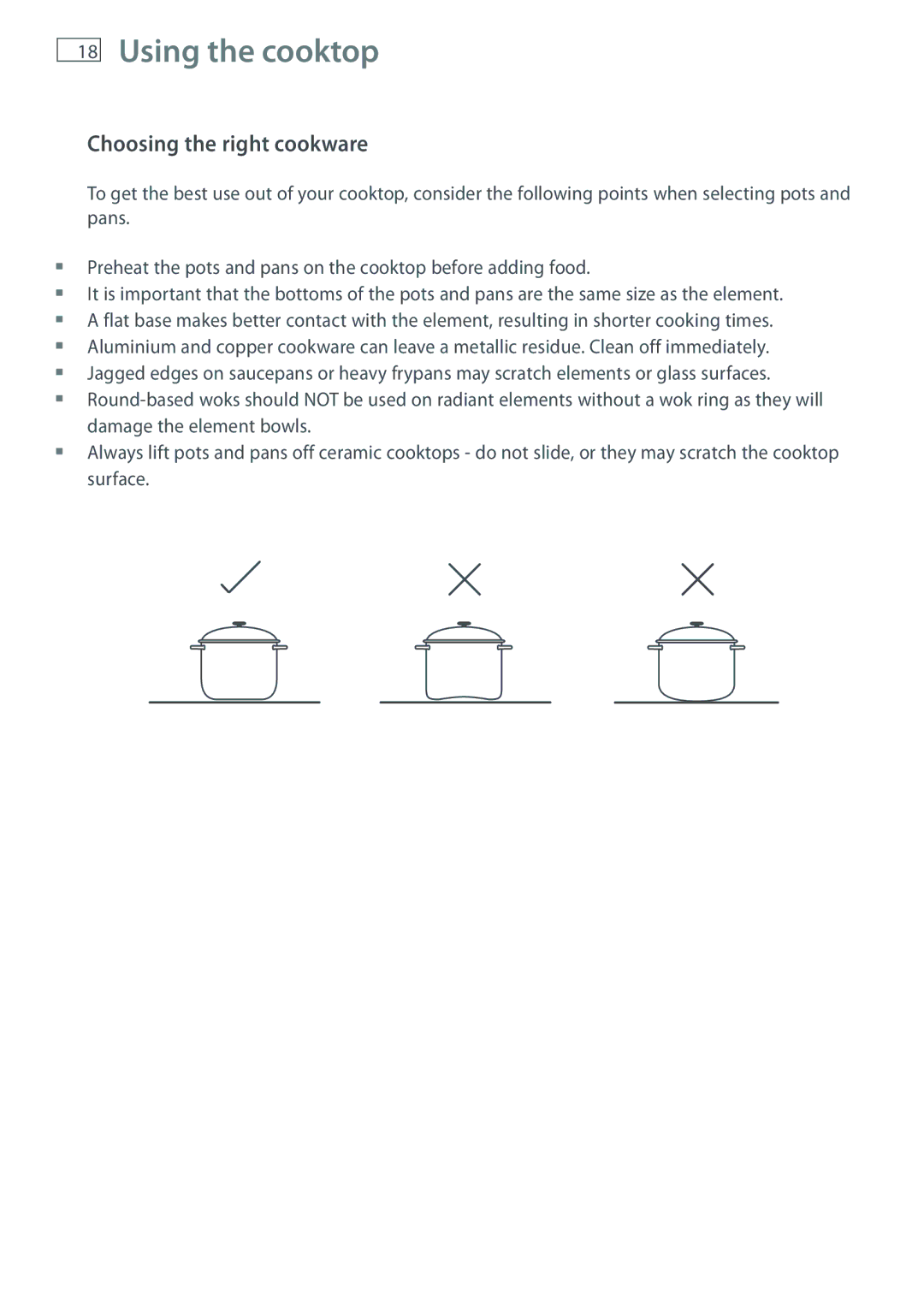 Fisher & Paykel OR61 manual Choosing the right cookware 