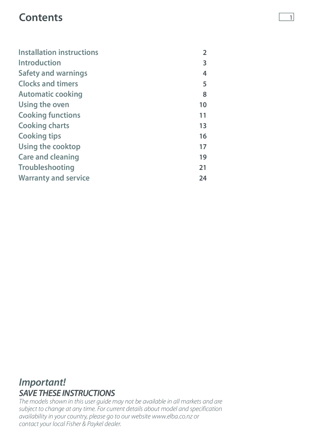 Fisher & Paykel OR61 manual Contents 