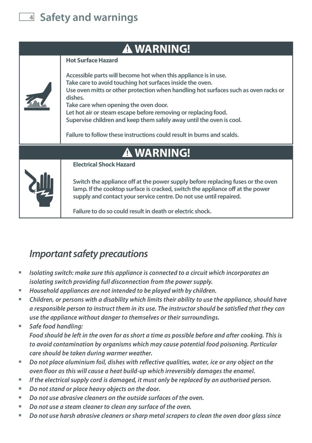 Fisher & Paykel OR61 manual Safety and warnings, Hot Surface Hazard 