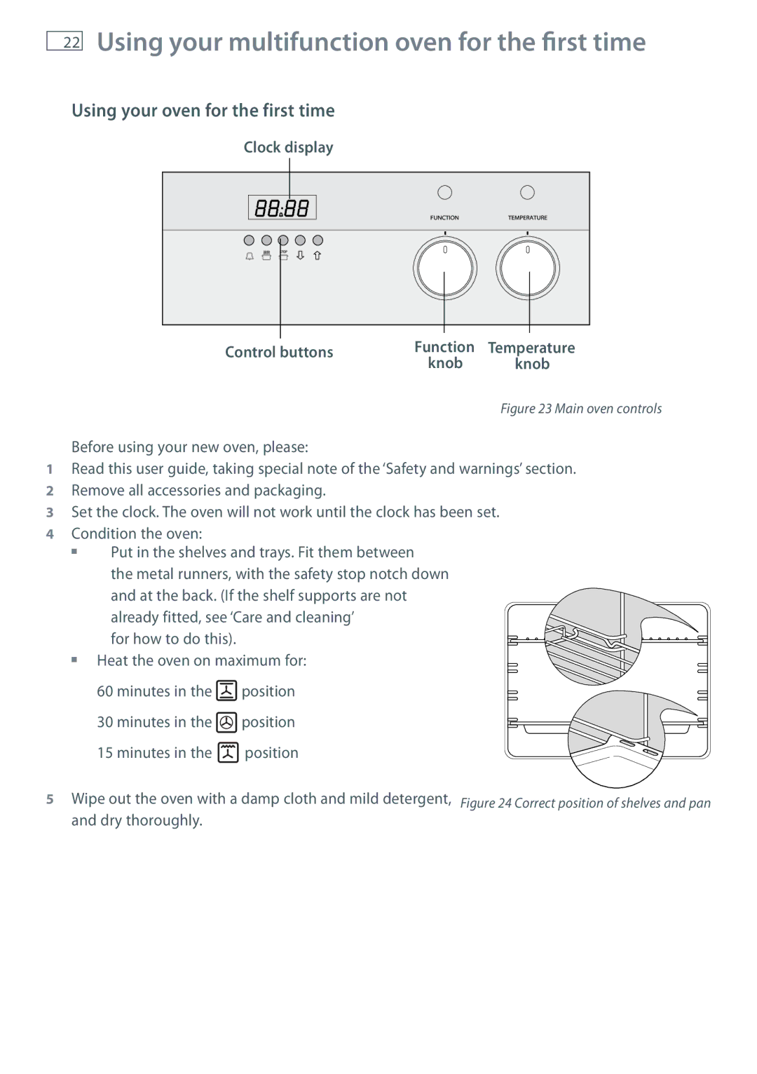 Fisher & Paykel OR90 Using your multifunction oven for the first time, Using your oven for the first time 