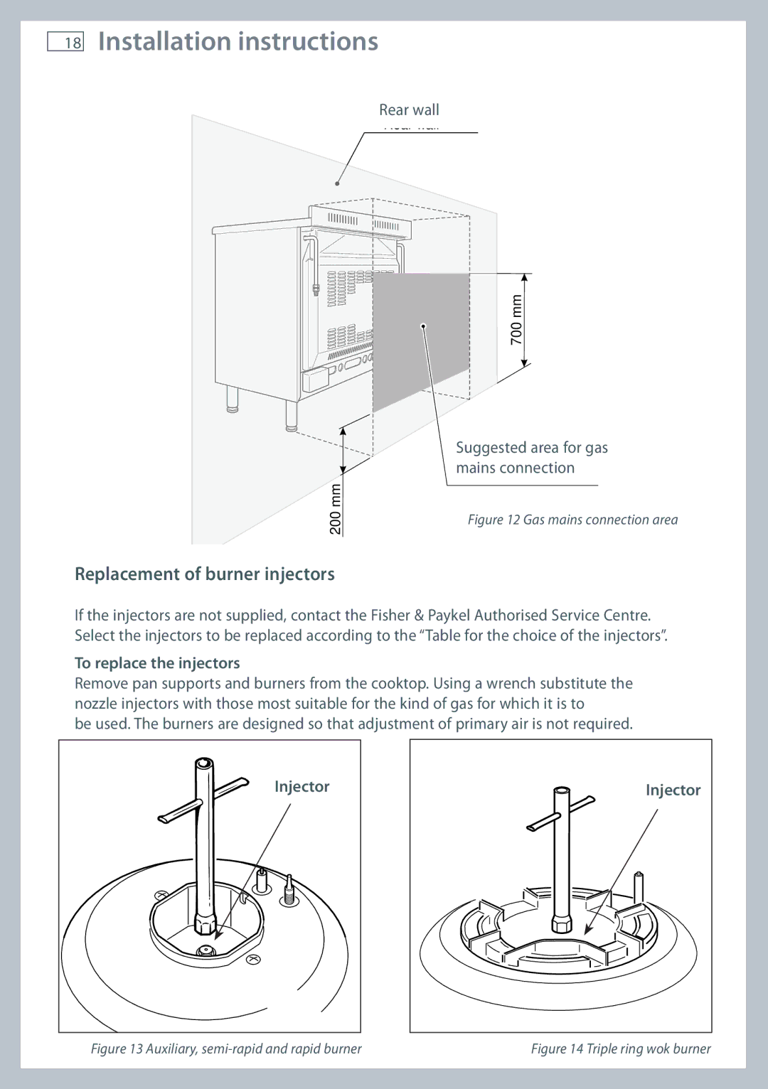 Fisher & Paykel OR90L installation instructions Replacement of burner injectors, To replace the injectors 