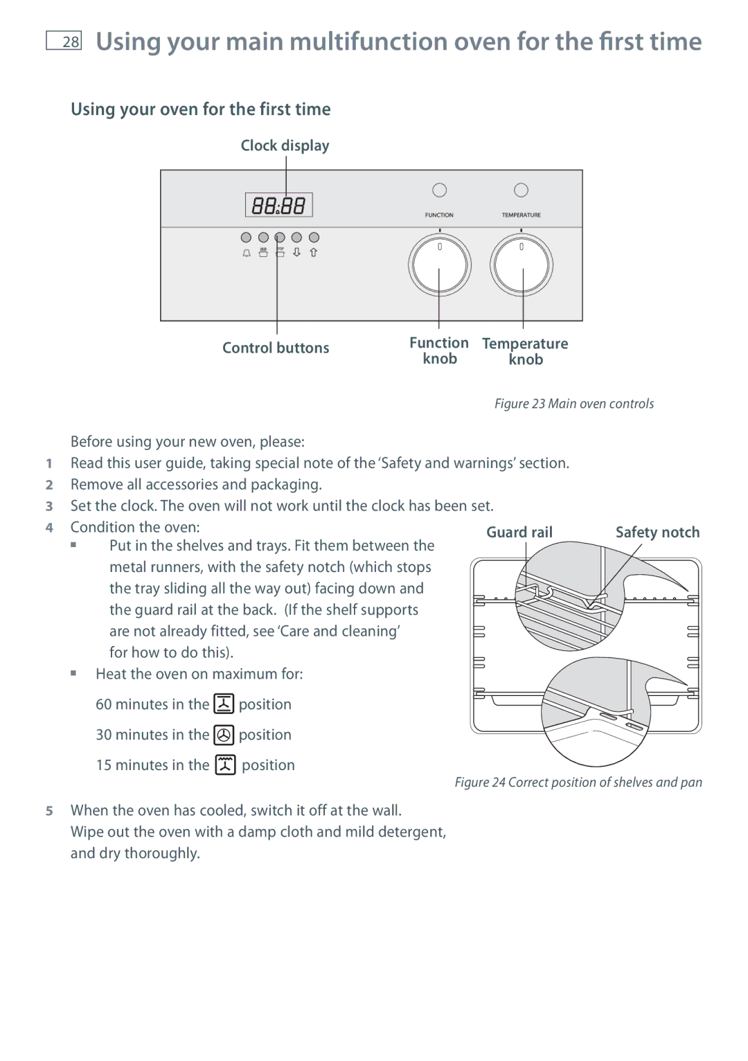 Fisher & Paykel OR90L Using your main multifunction oven for the first time, Using your oven for the first time 