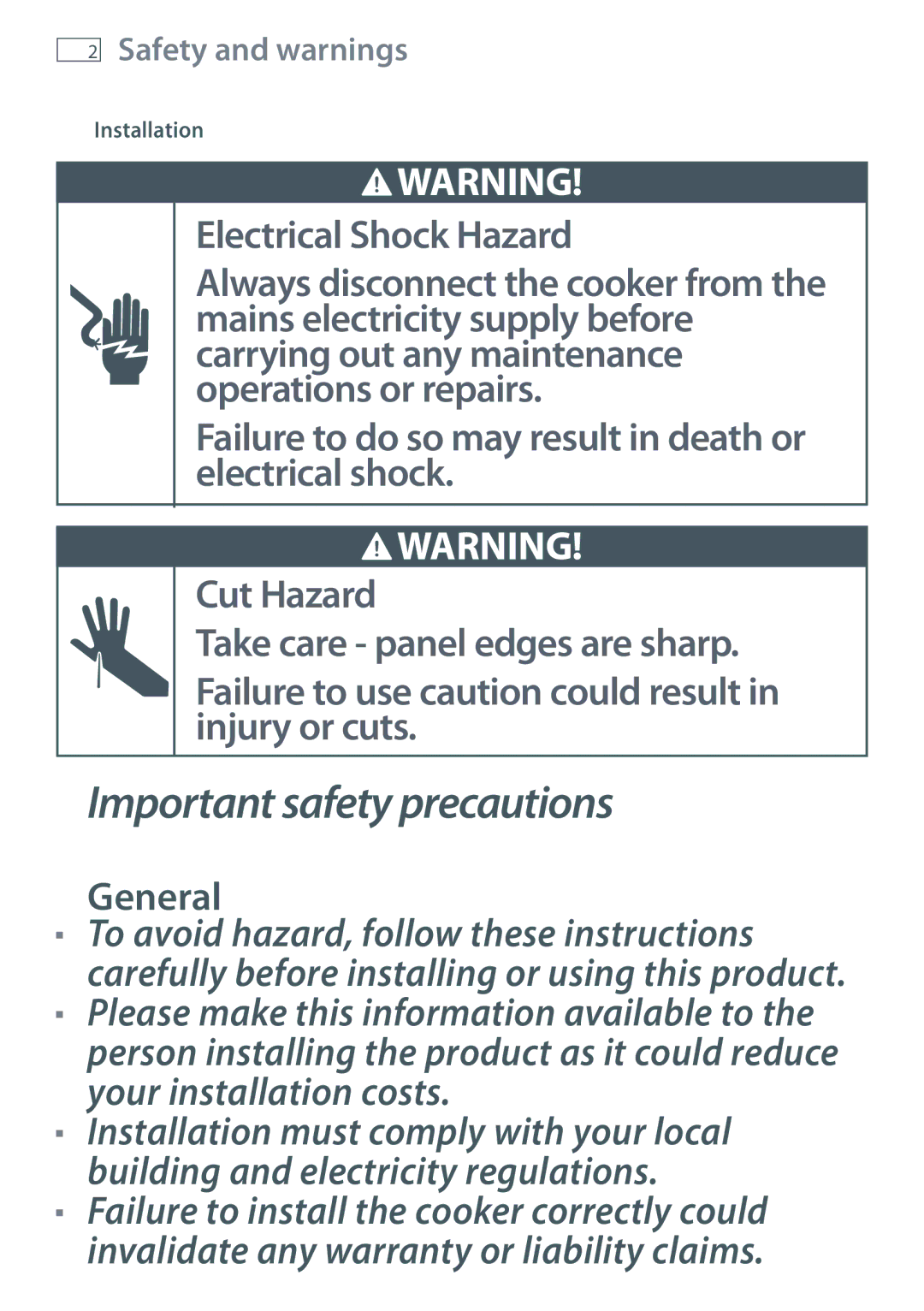 Fisher & Paykel OR90L installation instructions Safety and warnings, Installation 