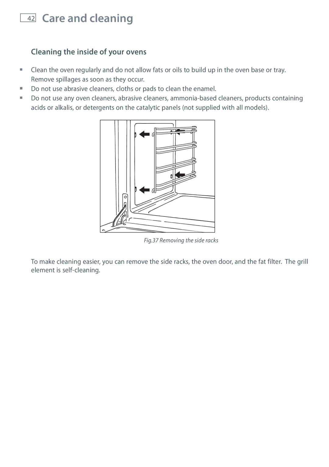 Fisher & Paykel OR90L installation instructions Cleaning the inside of your ovens, Removing the side racks 