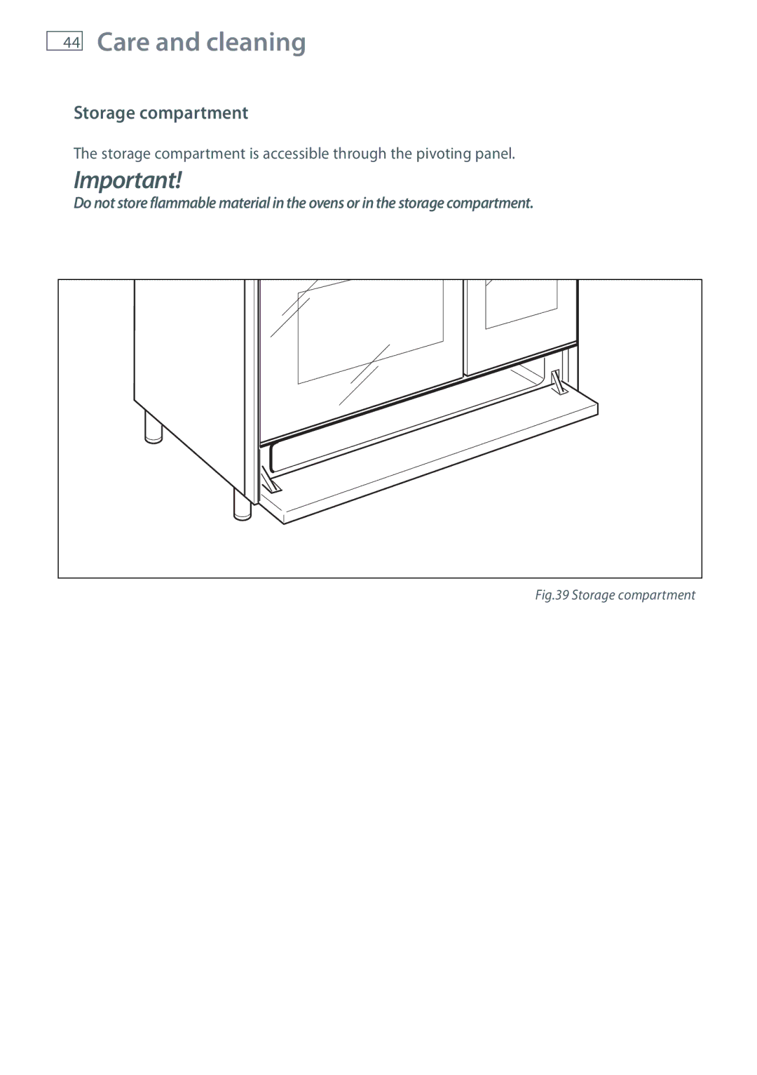 Fisher & Paykel OR90L installation instructions Storage compartment 