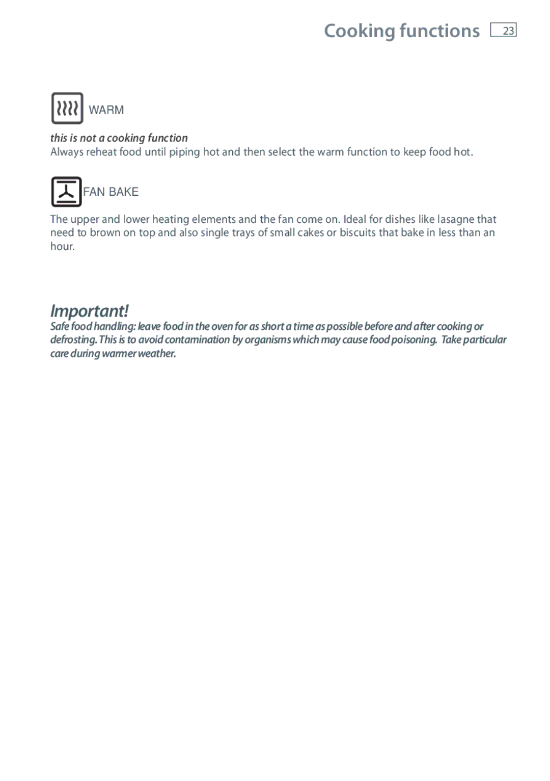 Fisher & Paykel OR90SBDSIX installation instructions Warm 