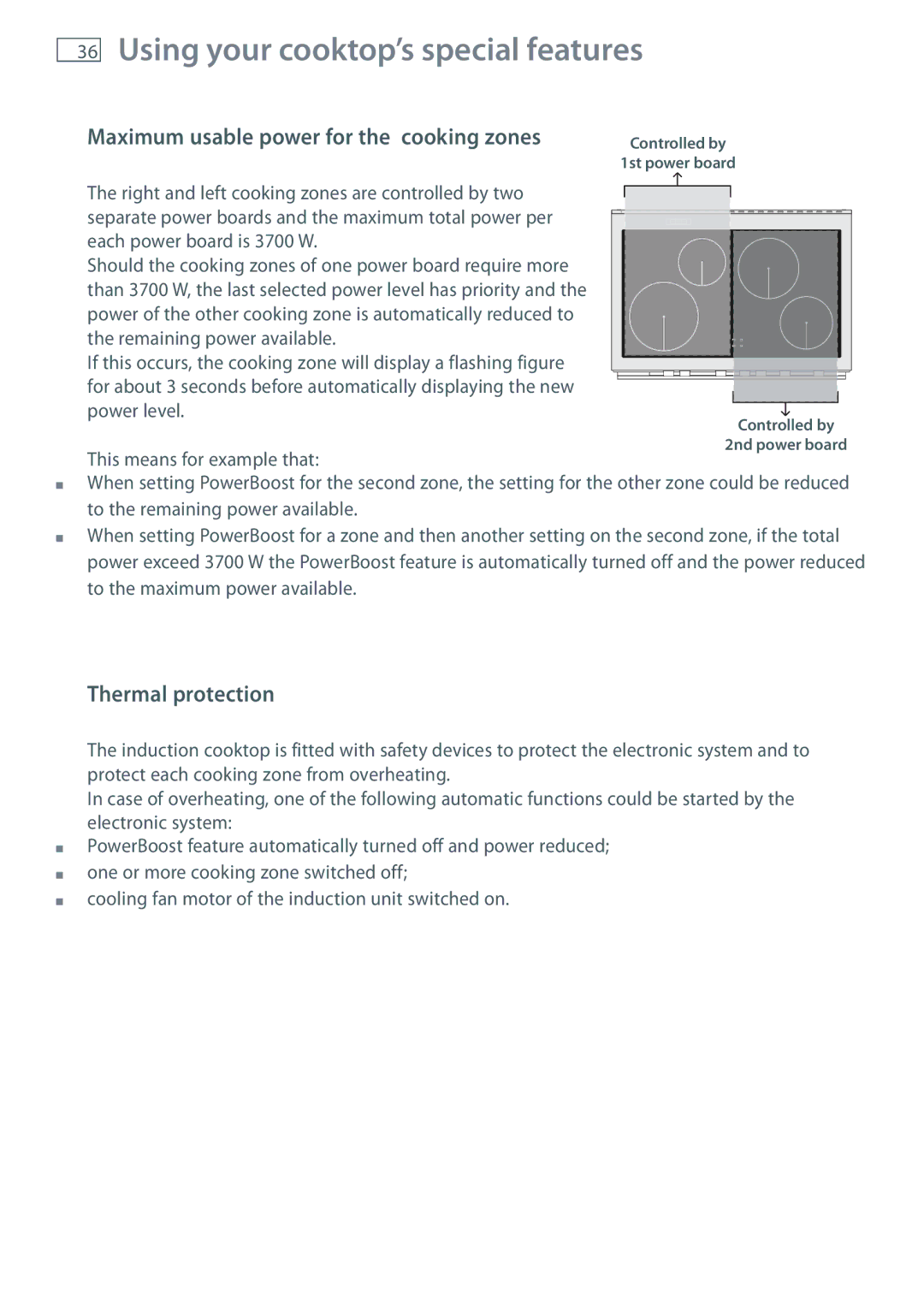 Fisher & Paykel OR90SBDSIX Using your cooktop’s special features, Maximum usable power for the cooking zones 