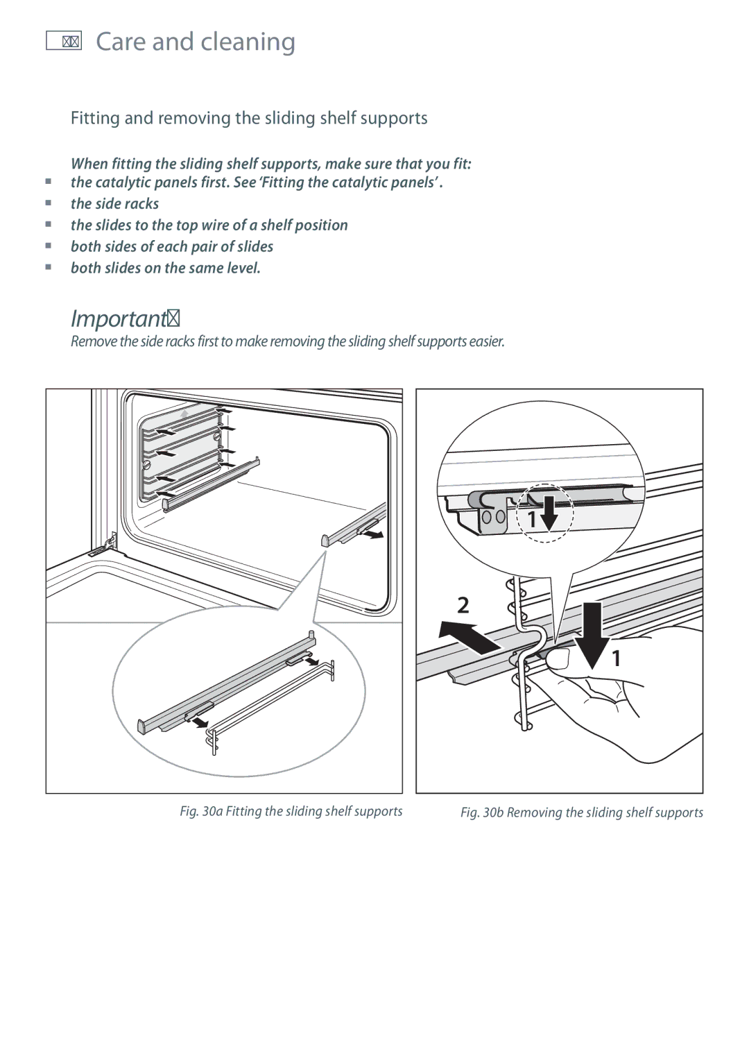 Fisher & Paykel OR90SBDSIX Fitting and removing the sliding shelf supports, Fitting the sliding shelf supports 