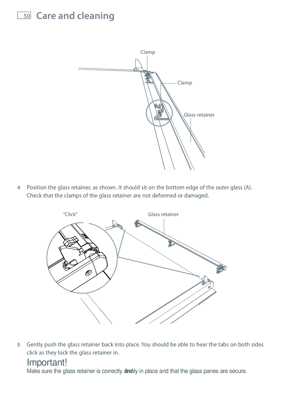 Fisher & Paykel OR90SBDSIX installation instructions Glass retainer 