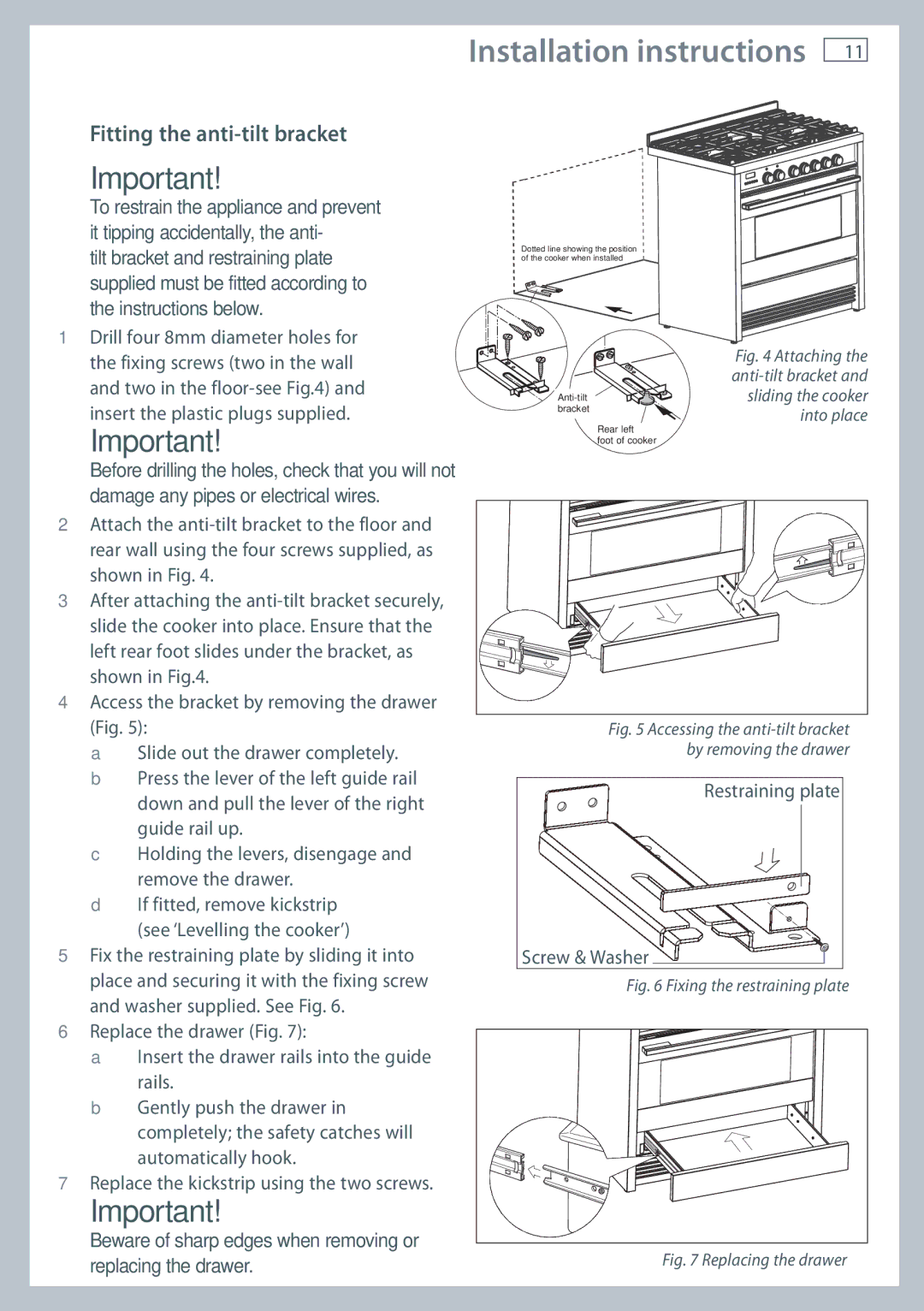 Fisher & Paykel OR90SDBGFPX Fitting the anti-tilt bracket, Supplied must be fitted according to Instructions below 