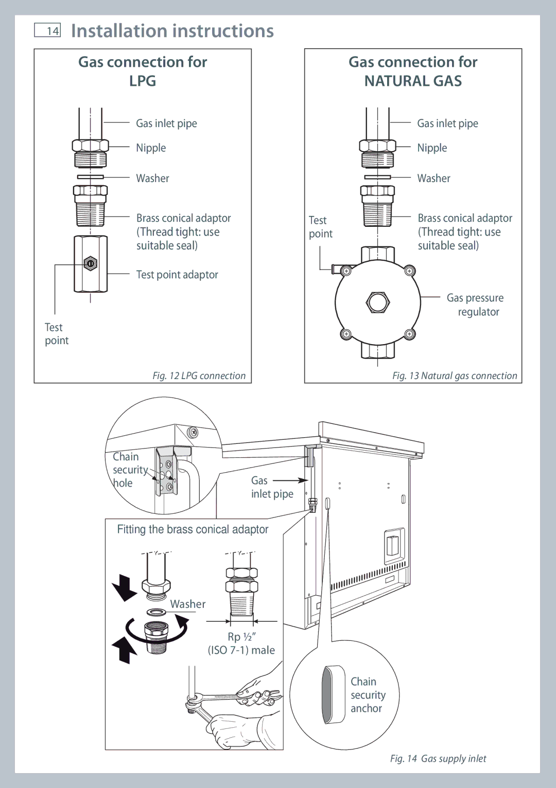 Fisher & Paykel OR90SDBGFPX installation instructions Lpg, Fitting the brass conical adaptor 