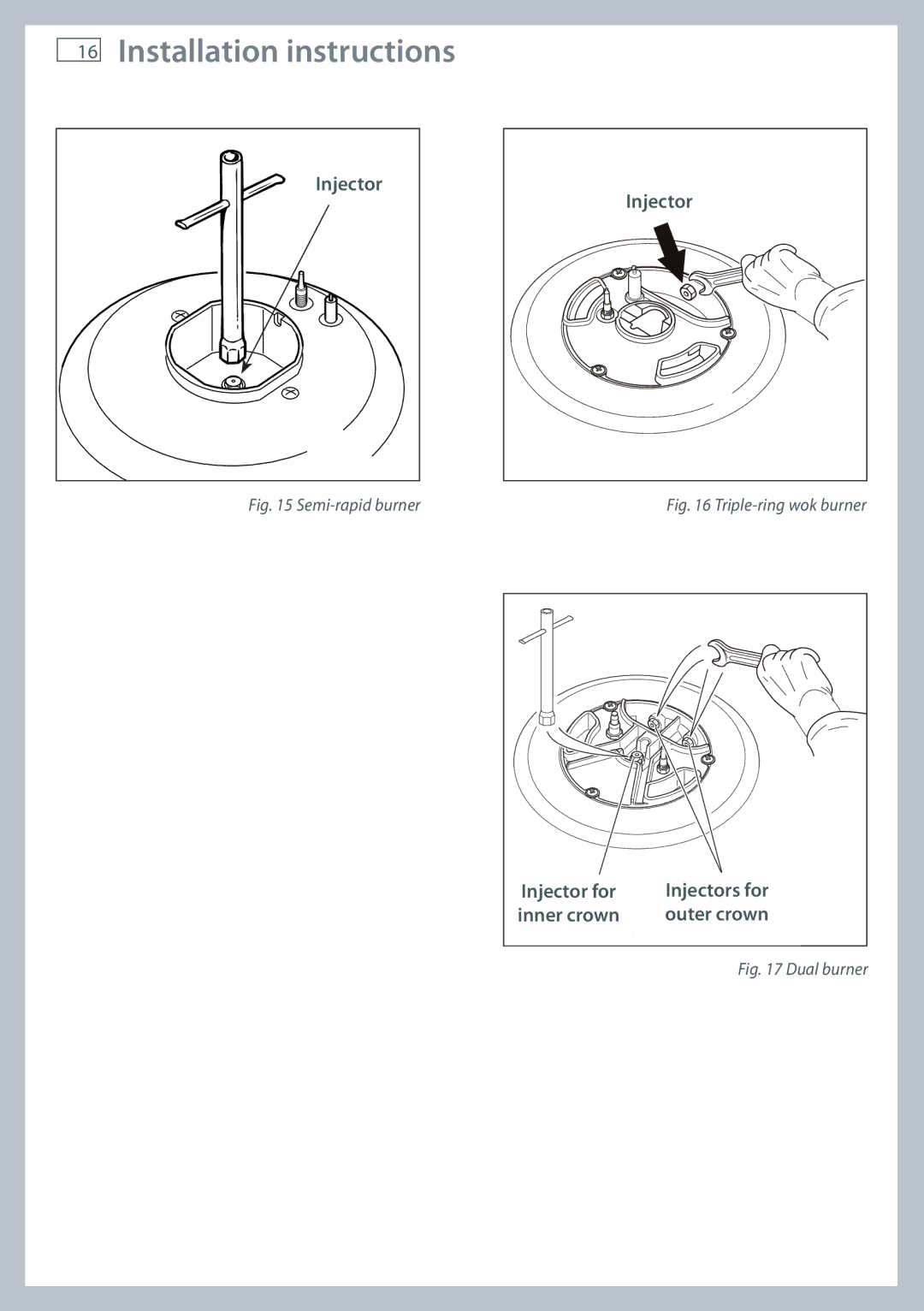 Fisher & Paykel OR90SDBGFPX installation instructions Injector for Injectors for, Inner crown Outer crown 