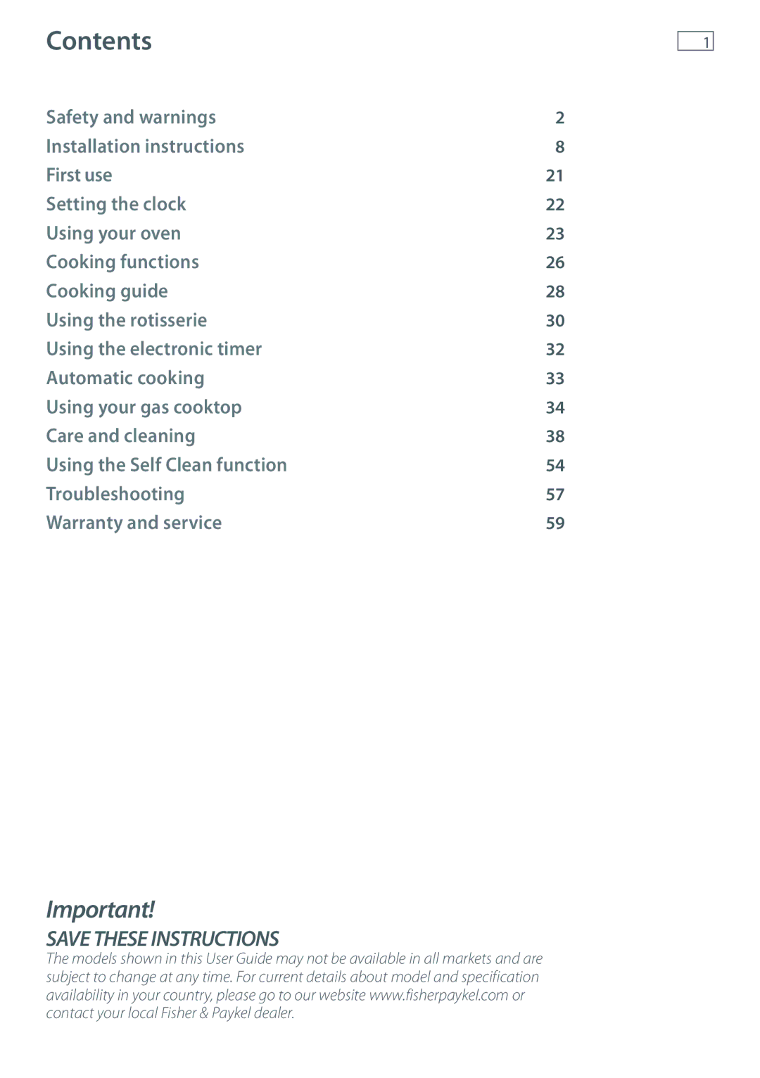 Fisher & Paykel OR90SDBGFPX installation instructions Contents 