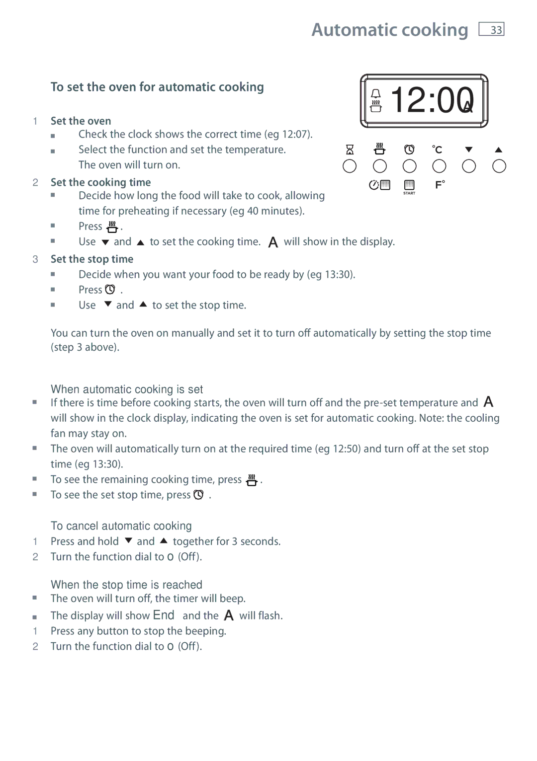 Fisher & Paykel OR90SDBGFPX installation instructions Automatic cooking, To set the oven for automatic cooking 