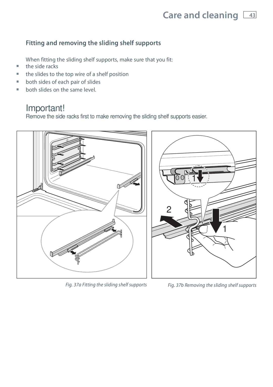 Fisher & Paykel OR90SDBGFPX Fitting and removing the sliding shelf supports, Fitting the sliding shelf supports 