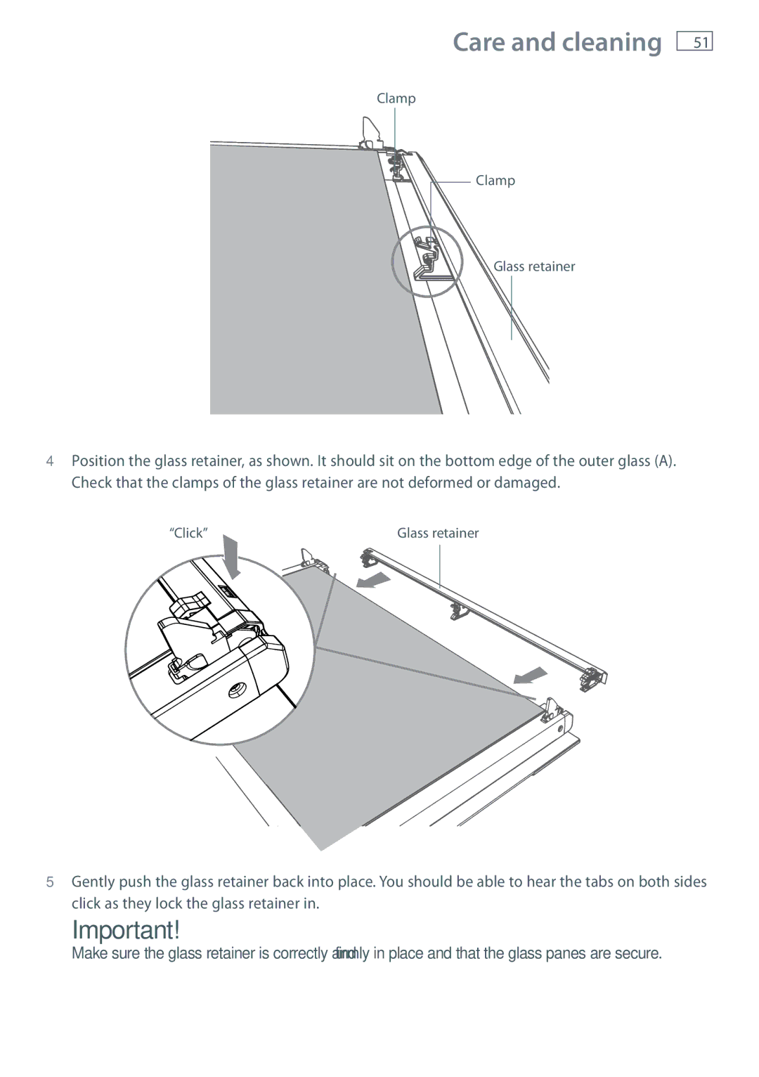 Fisher & Paykel OR90SDBGFPX installation instructions Glass retainer 