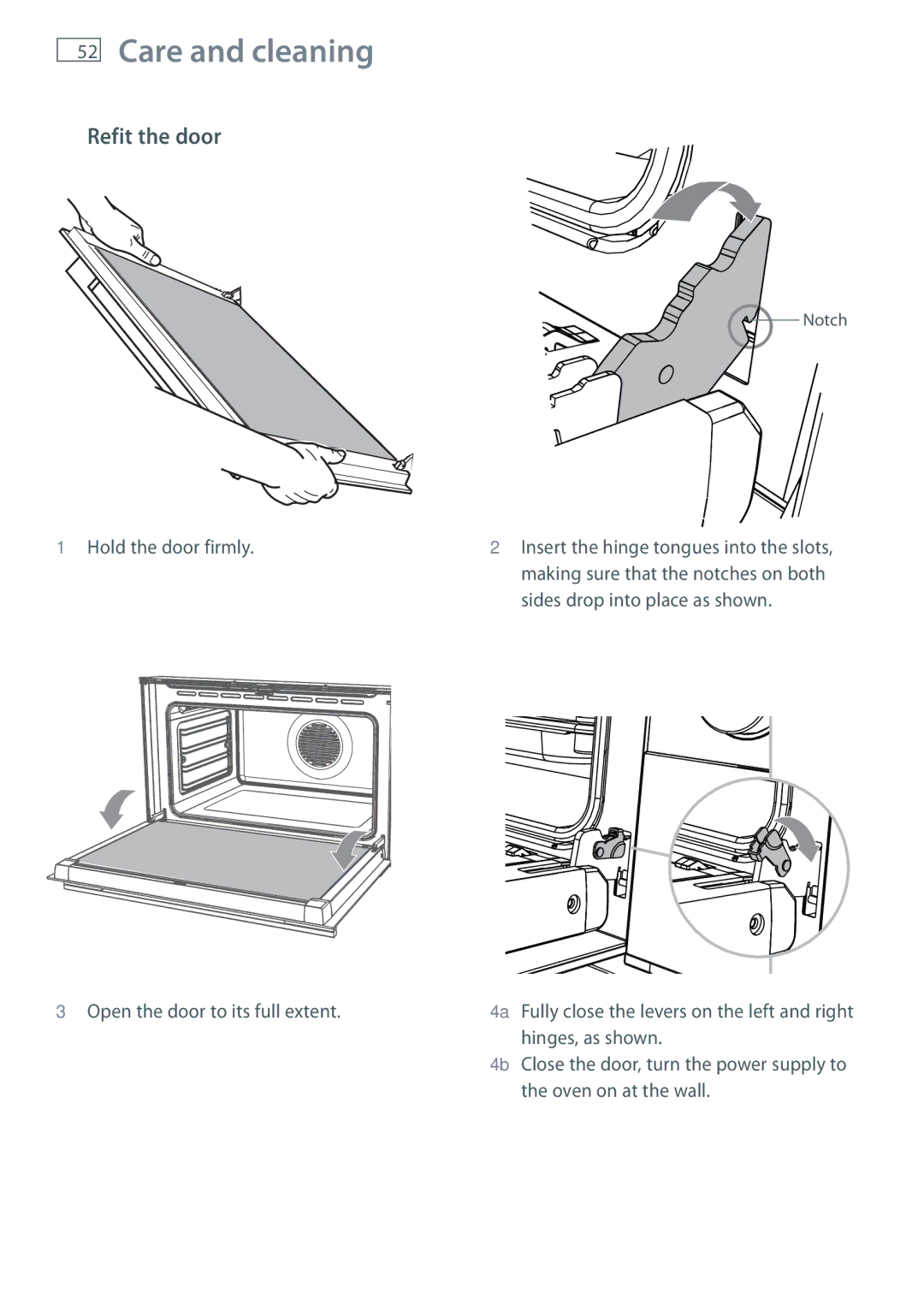 Fisher & Paykel OR90SDBGFPX installation instructions Refit the door, Hold the door firmly 