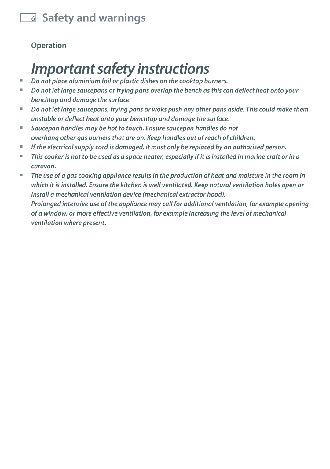 Fisher & Paykel OR90SDBGFPX installation instructions Important safety instructions 