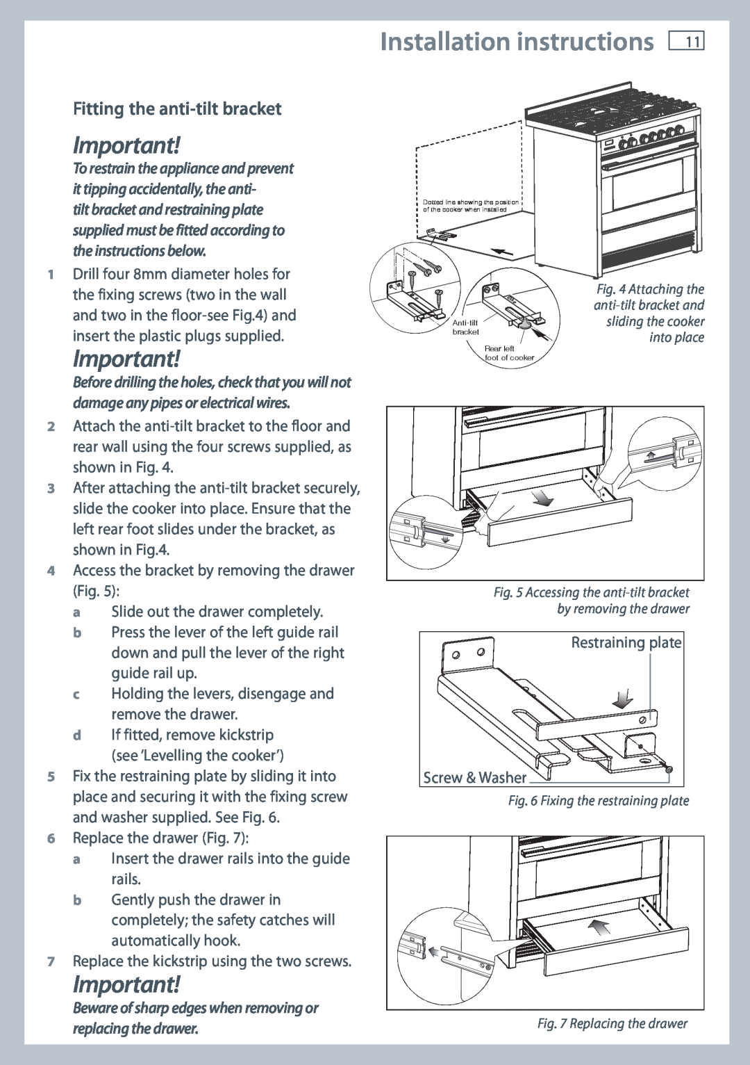 Fisher & Paykel OR90SDBGFPX Installation instructions, Fitting the anti-tiltbracket, To restrain the appliance and prevent 