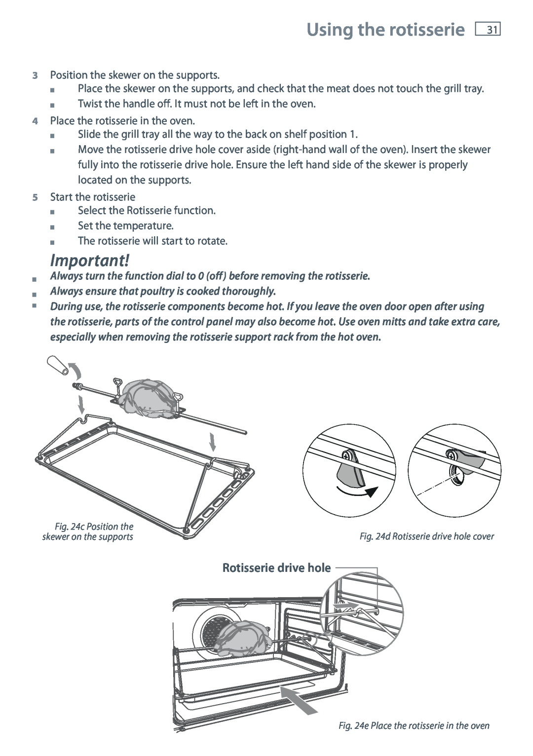 Fisher & Paykel OR90SDBGFPX installation instructions Using the rotisserie, Rotisserie drive hole 