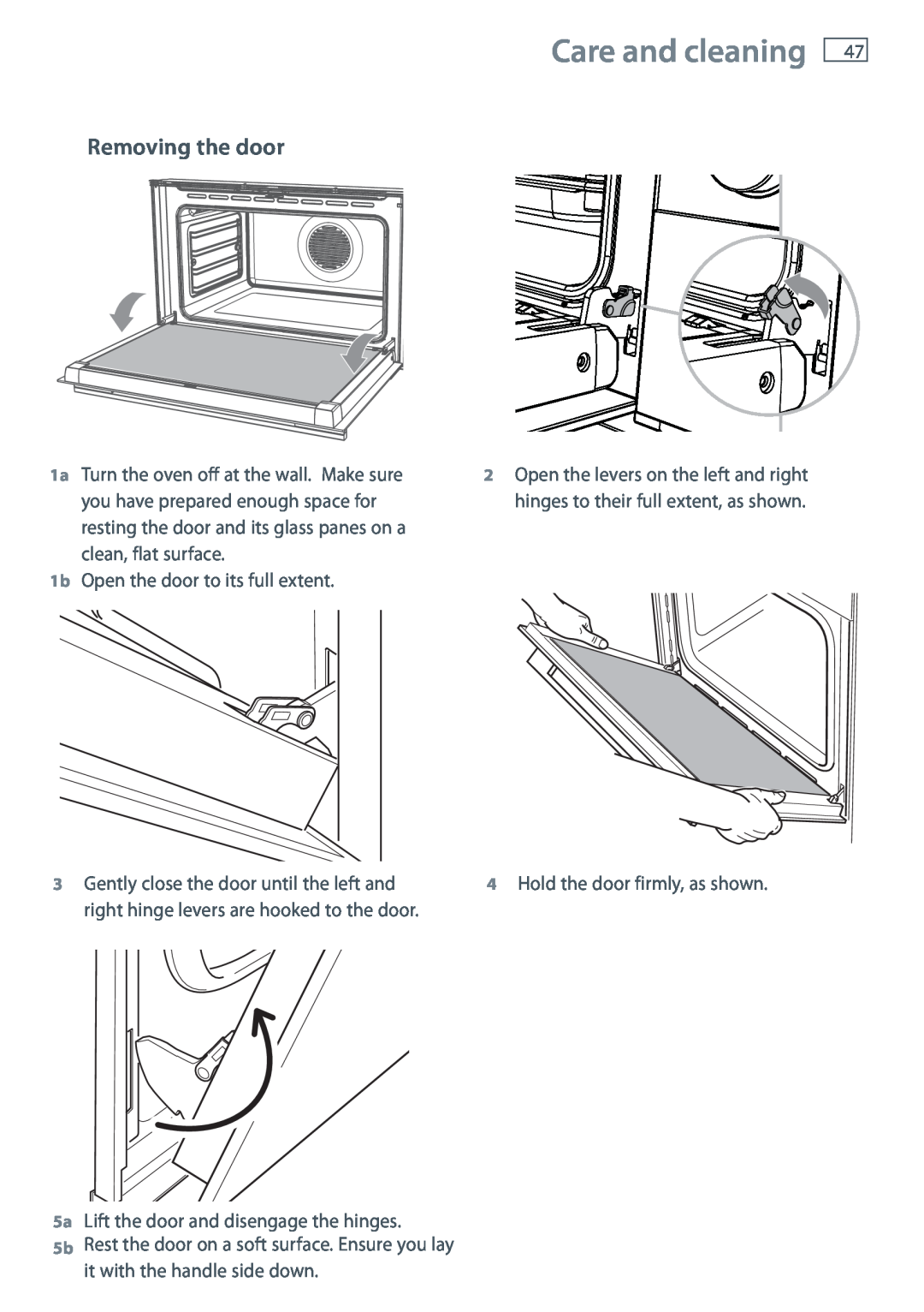 Fisher & Paykel OR90SDBGFPX installation instructions Care and cleaning, Removing the door 