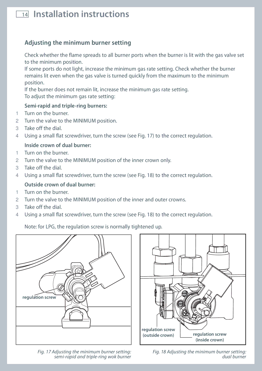 Fisher & Paykel OR90SDBGFX Adjusting the minimum burner setting, Semi-rapid and triple-ring burners 
