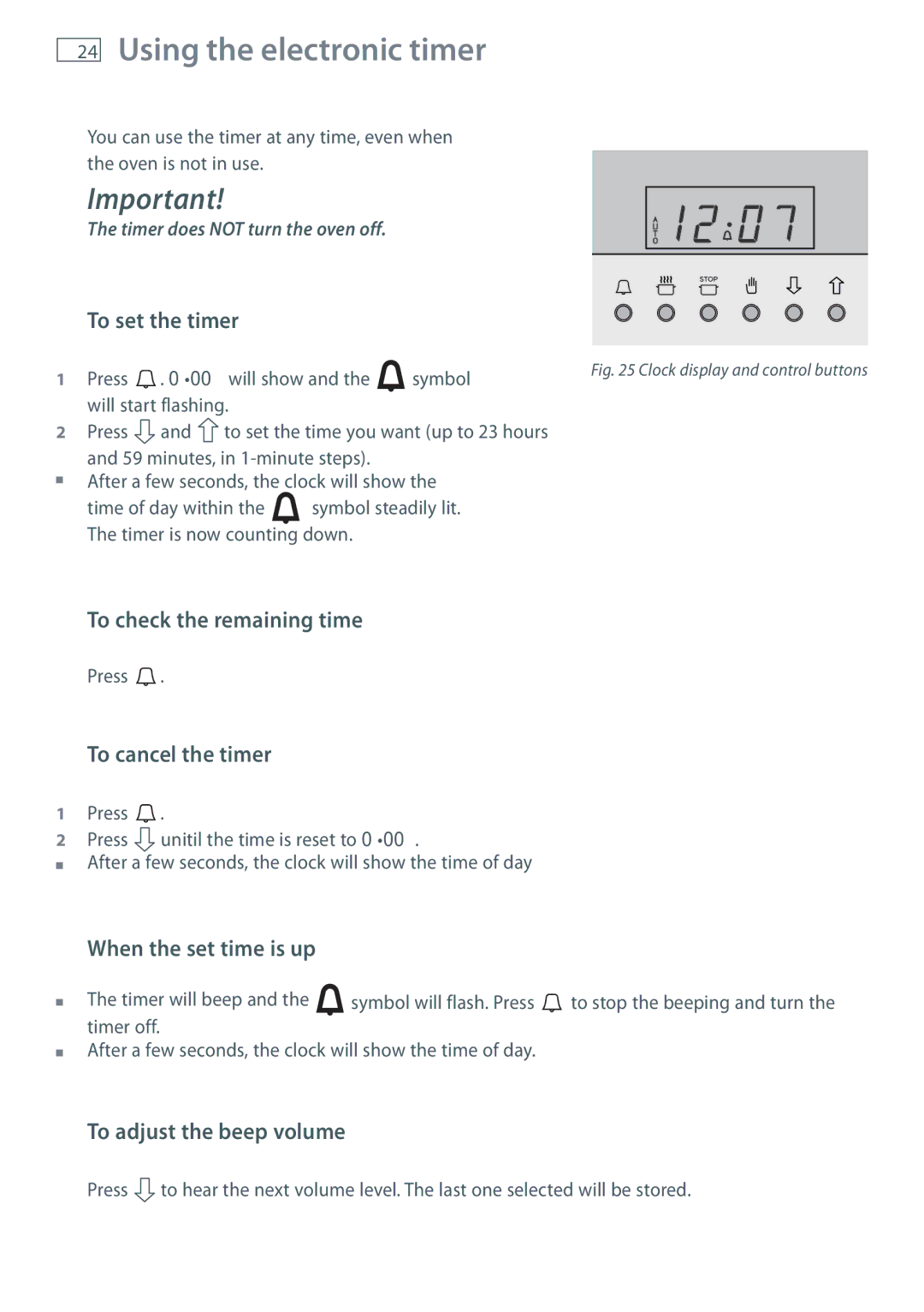 Fisher & Paykel OR90SDBGFX installation instructions Using the electronic timer 